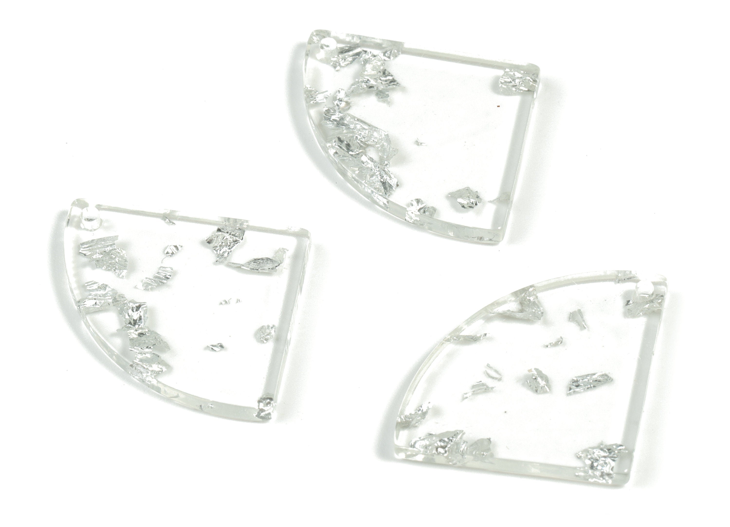 Acrylic Pizza Earring Charms - Acrylic Pizza Pendant - Silver Foil & Confetti - Color Code:A254 - 30.55x22.09x2.55mm - AC2191-A254 - DOMEDBAZAAR