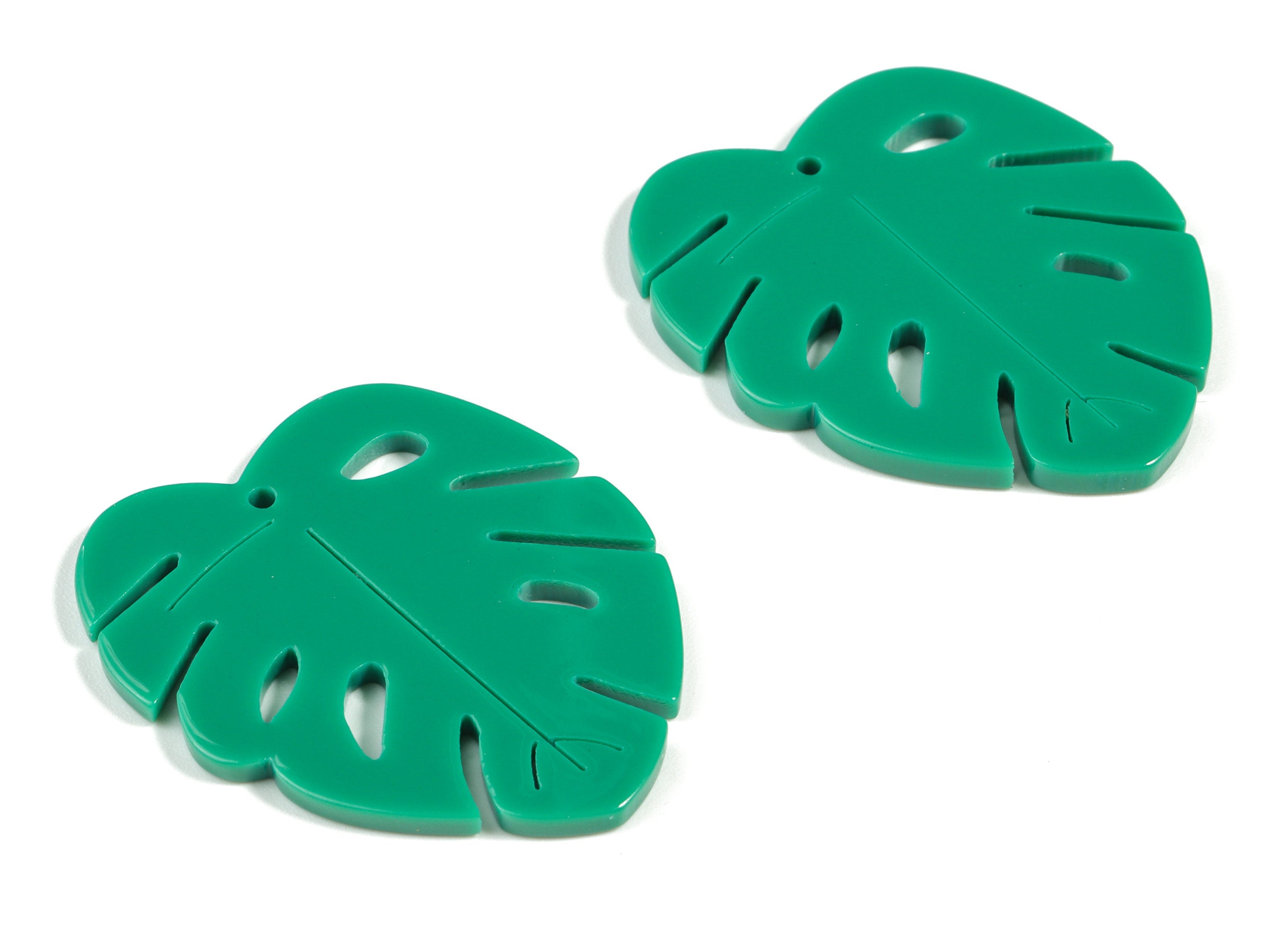 Acrylic Leaf Earring Charms - Acrylic Green Monstera Pendant - Jewelry Supplies - Color Code:A346 - 38.43x32.46x2.59mm - AC2189-A346 - DOMEDBAZAAR