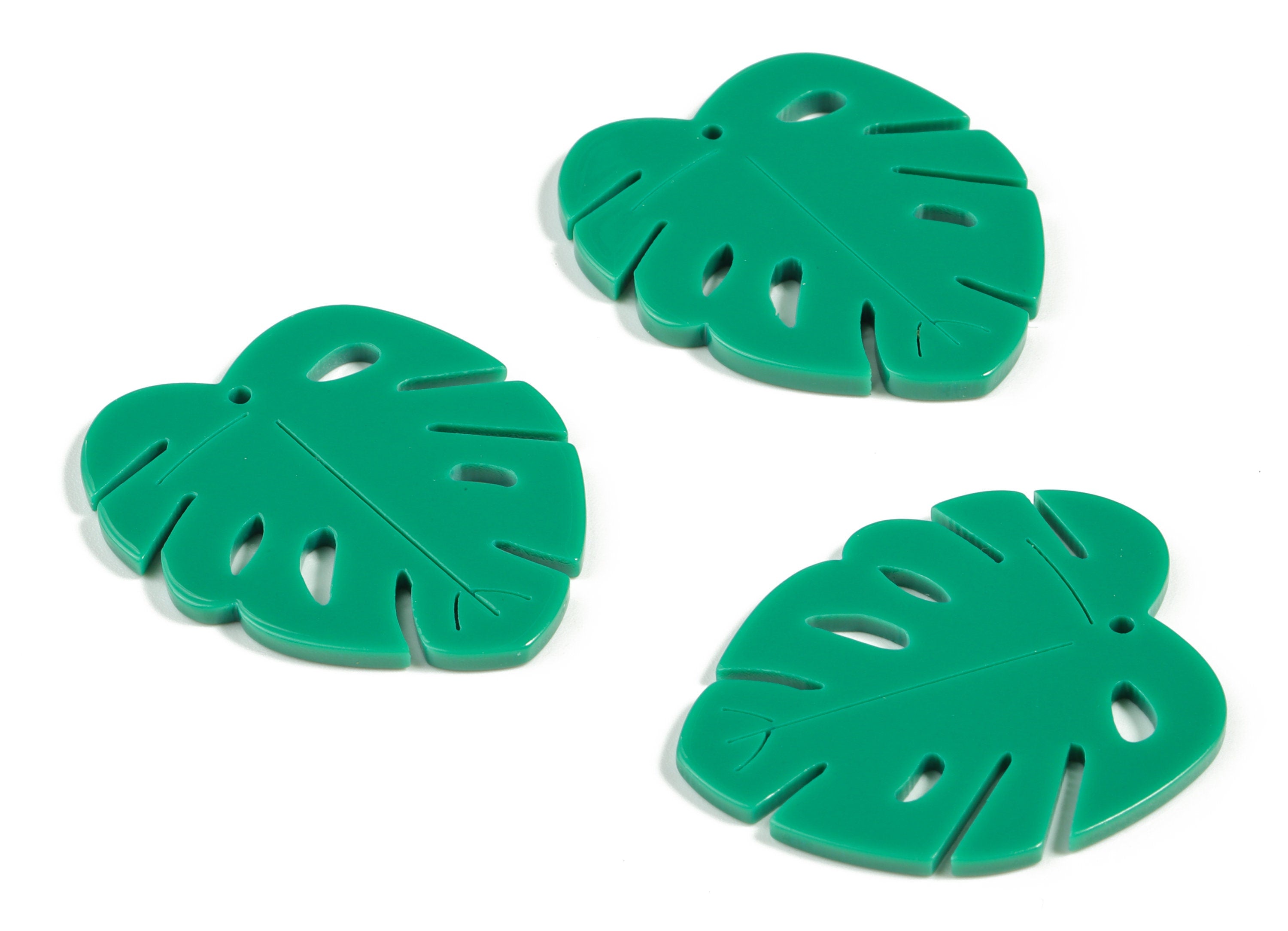 Acrylic Leaf Earring Charms - Acrylic Green Monstera Pendant - Jewelry Supplies - Color Code:A346 - 38.43x32.46x2.59mm - AC2189-A346 - DOMEDBAZAAR