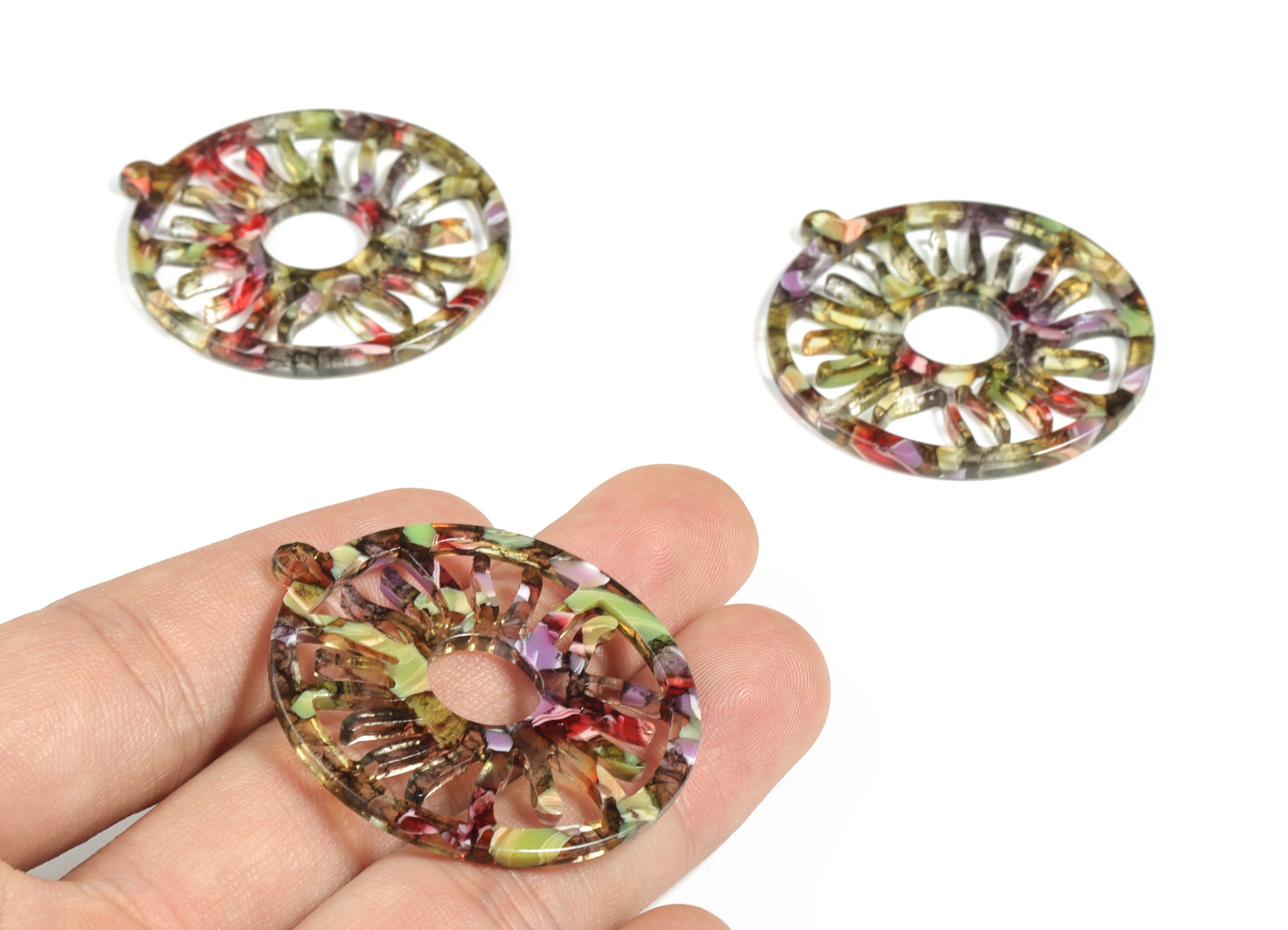 Acrylic Round Sun Earring Charms - Acrylic Mix Circle Sun Earrings - Jewelry Supplies - Color Code:A242 - 43.24x39.43x2.54mm - AC2187-A242 - DOMEDBAZAAR