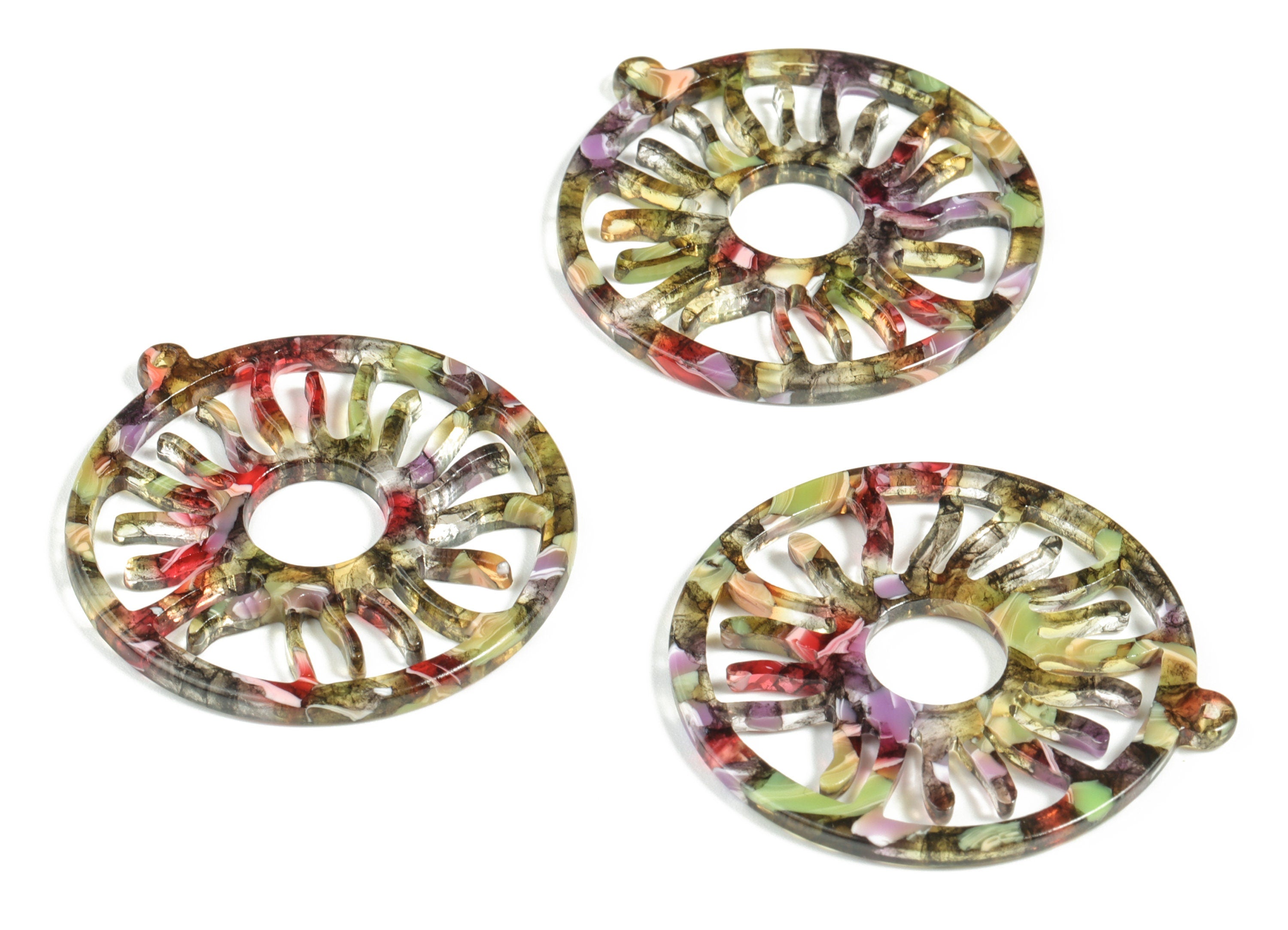 Acrylic Round Sun Earring Charms - Acrylic Mix Circle Sun Earrings - Jewelry Supplies - Color Code:A242 - 43.24x39.43x2.54mm - AC2187-A242 - DOMEDBAZAAR
