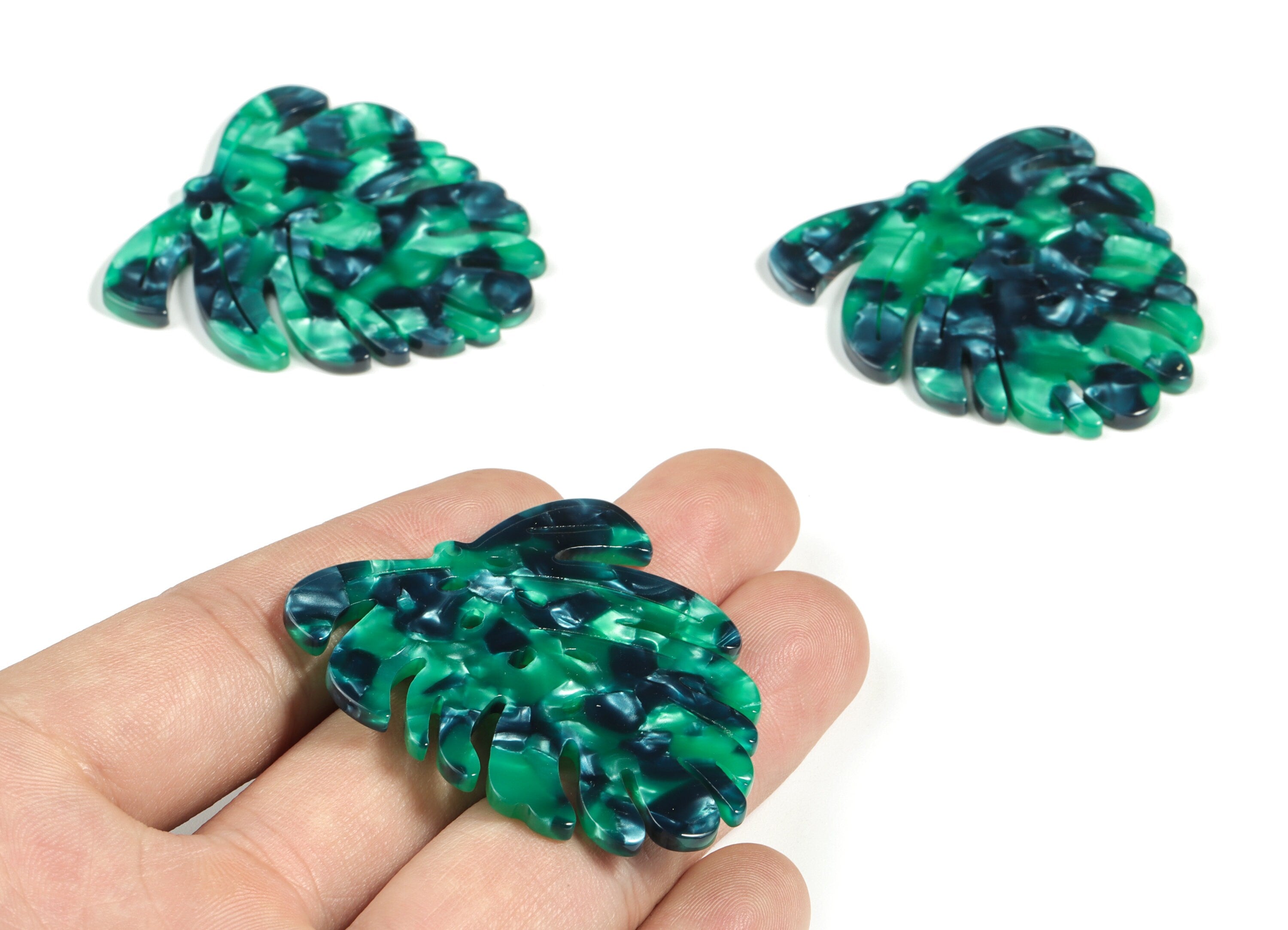 Acetate Monstera Earring Charms - Leaf Pendant - Earring Finding - Jewelry Supplies - Color Code:A13 - 45.18x42.91x2.56mm - AC2172-A13 - DOMEDBAZAAR