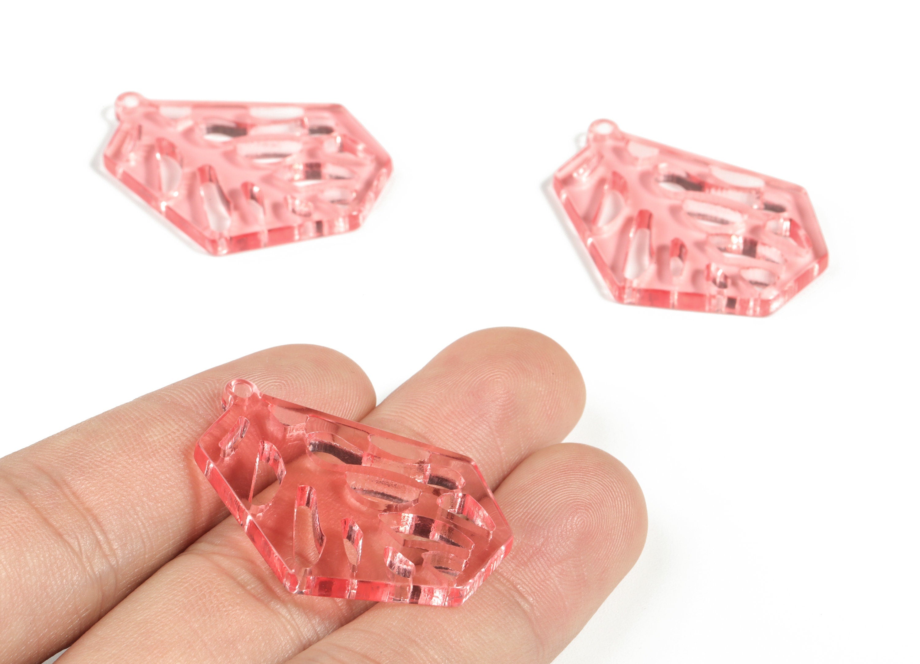 Acrylic Branches Earring Charms - Pink Acrylic Branches Pendant - Jewelry Supplies - Color Code:A69 - 35.79x27.4x2.94mm - AC2193-A69 - DOMEDBAZAAR