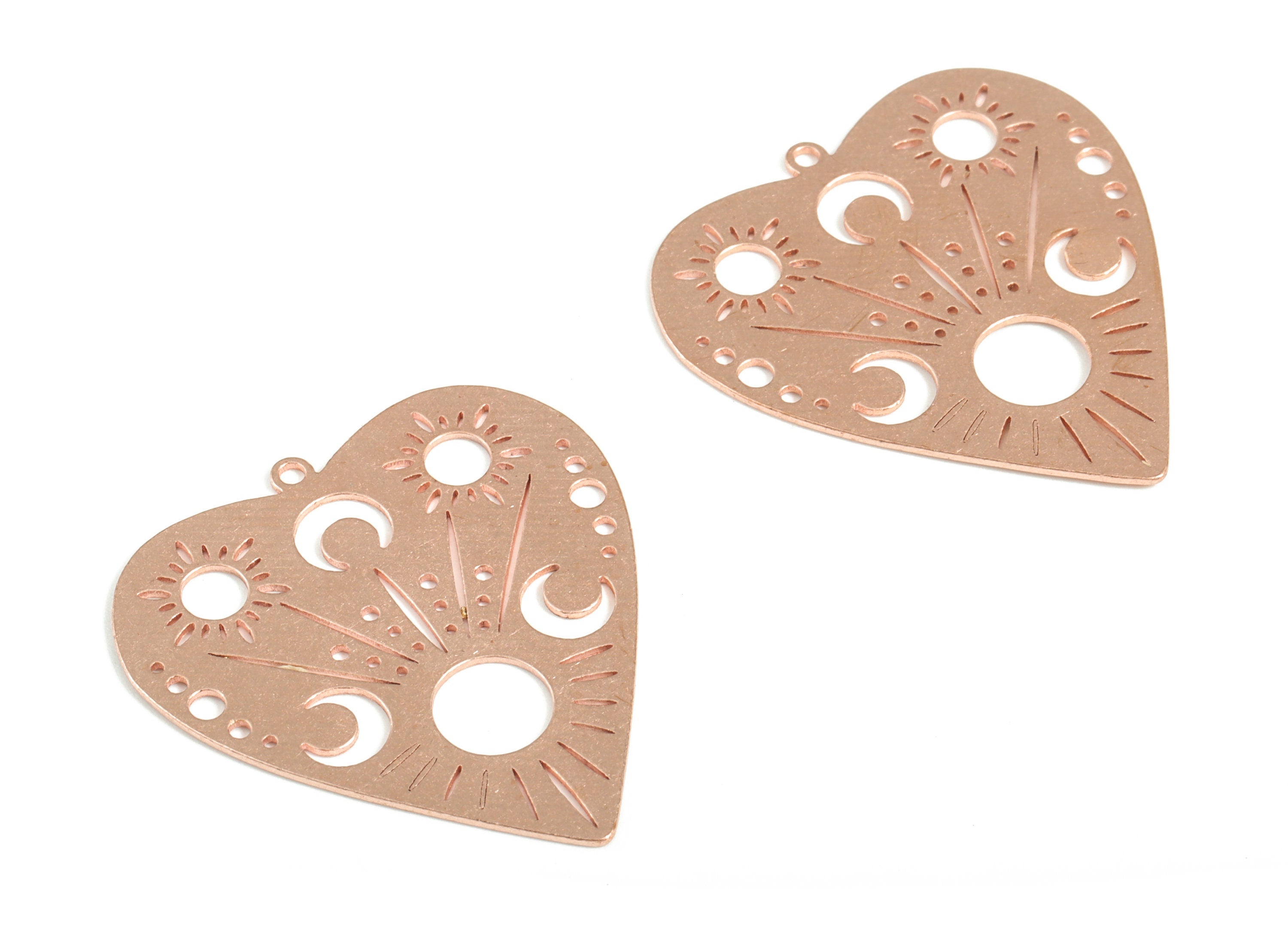 Raw Copper Heart Earring Charms - Copper Heart Crescent Pendant - Jewelry Making Supplies Heart - 30.62x28.42x0.58mm - PP3850 - DOMEDBAZAAR