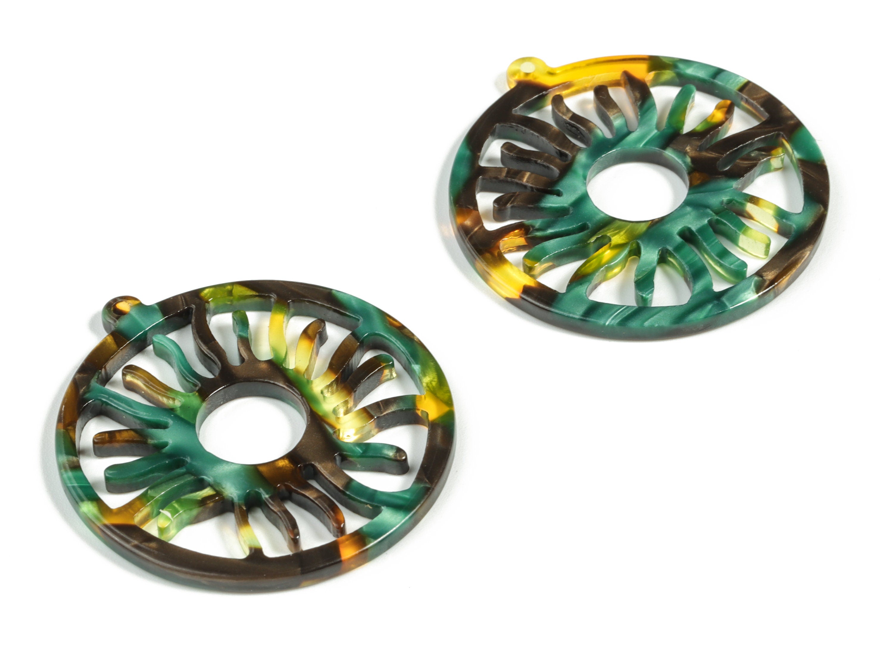 Acetate Round Sun Earring Charms - Acetate Circle Sun Earrings - Jewelry Supplies - Color Code:A513- 42.91x39.36x2.58mm - AC2187-A513 - DOMEDBAZAAR