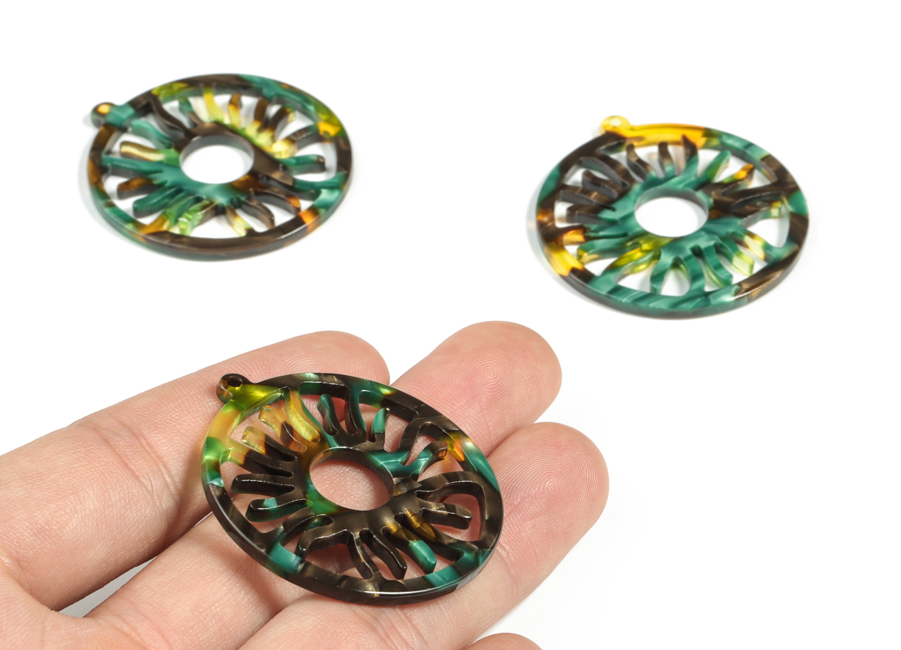 Acetate Round Sun Earring Charms - Acetate Circle Sun Earrings - Jewelry Supplies - Color Code:A513- 42.91x39.36x2.58mm - AC2187-A513 - DOMEDBAZAAR