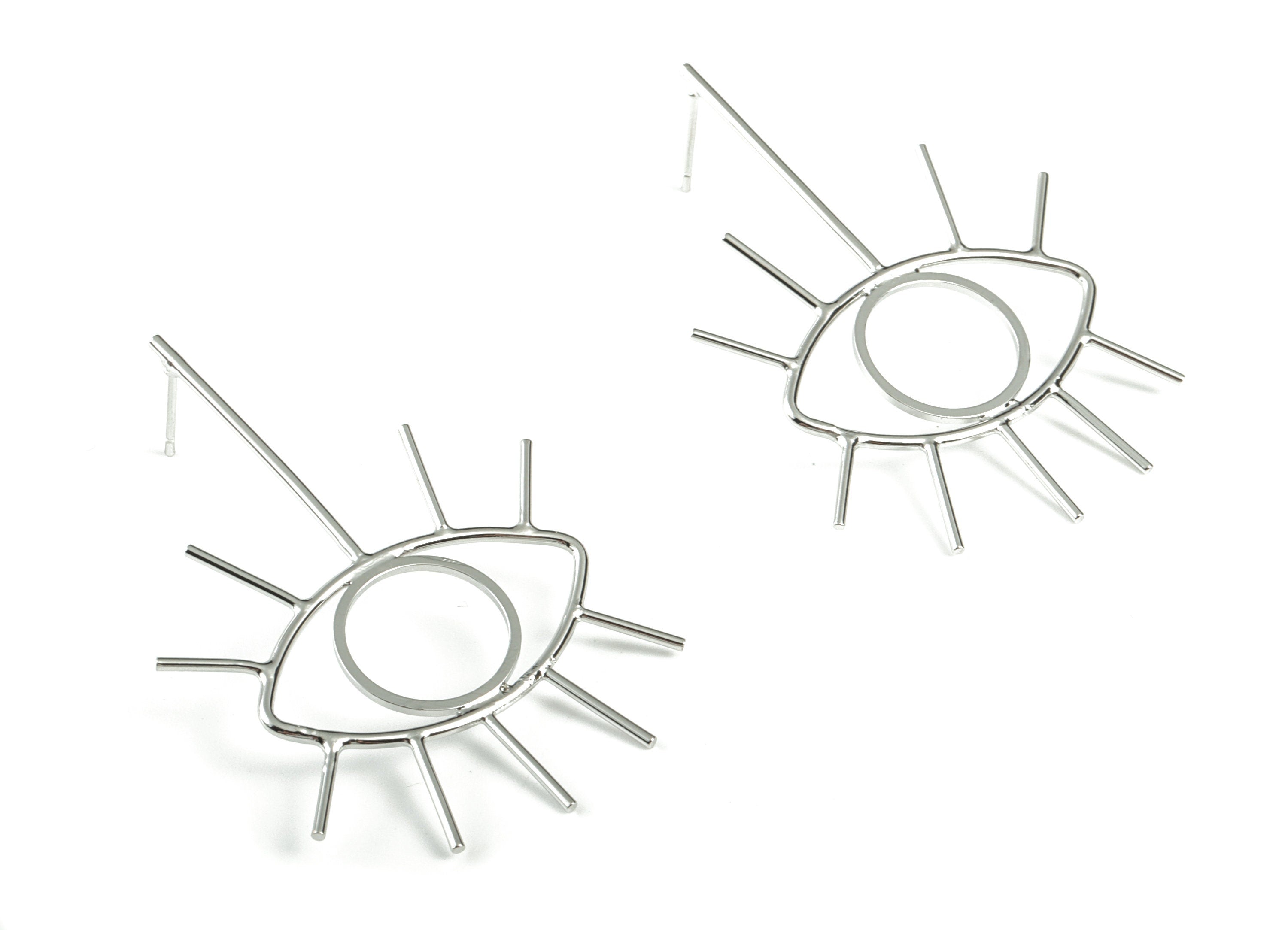 Silver Eye Stud Earring - 18K Real White Gold Brass Eye Earring Post - Earring Post - Jewelry Supplies - 50.83x32.53x13.54mm - RGP2745S - DOMEDBAZAAR