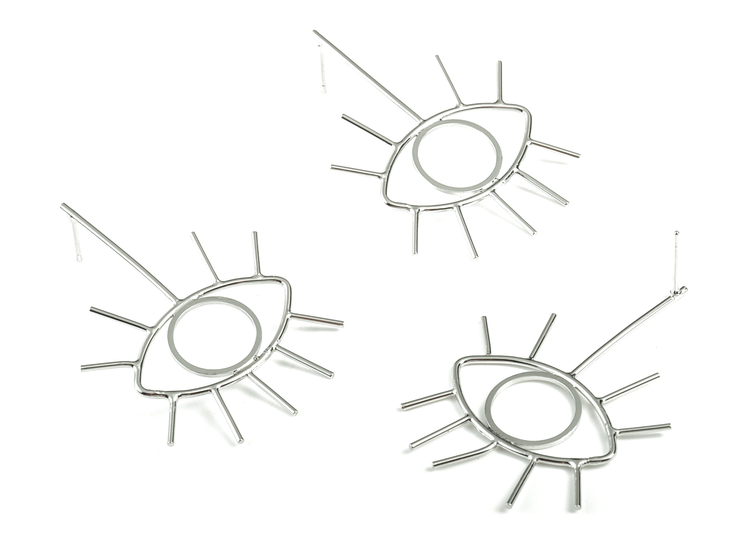 Silver Eye Stud Earring - 18K Real White Gold Brass Eye Earring Post - Earring Post - Jewelry Supplies - 50.83x32.53x13.54mm - RGP2745S - DOMEDBAZAAR