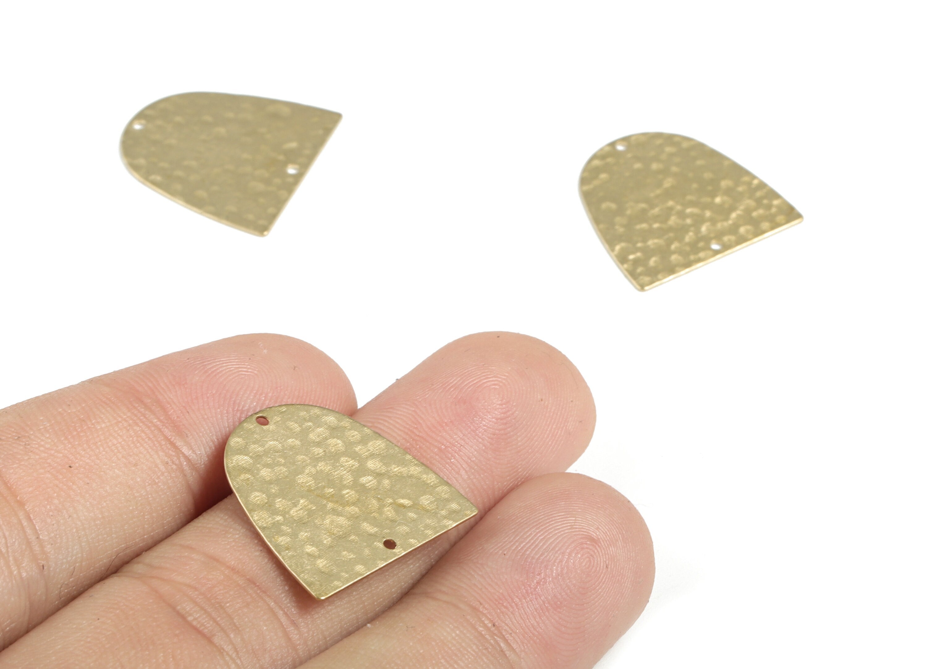 Brass Hammered D Earring Connector - Raw Brass D Earring Charms - 2 Holes - Jewelry Making Supplies - 20.02x19.96x0.48mm - PP3871 - DOMEDBAZAAR