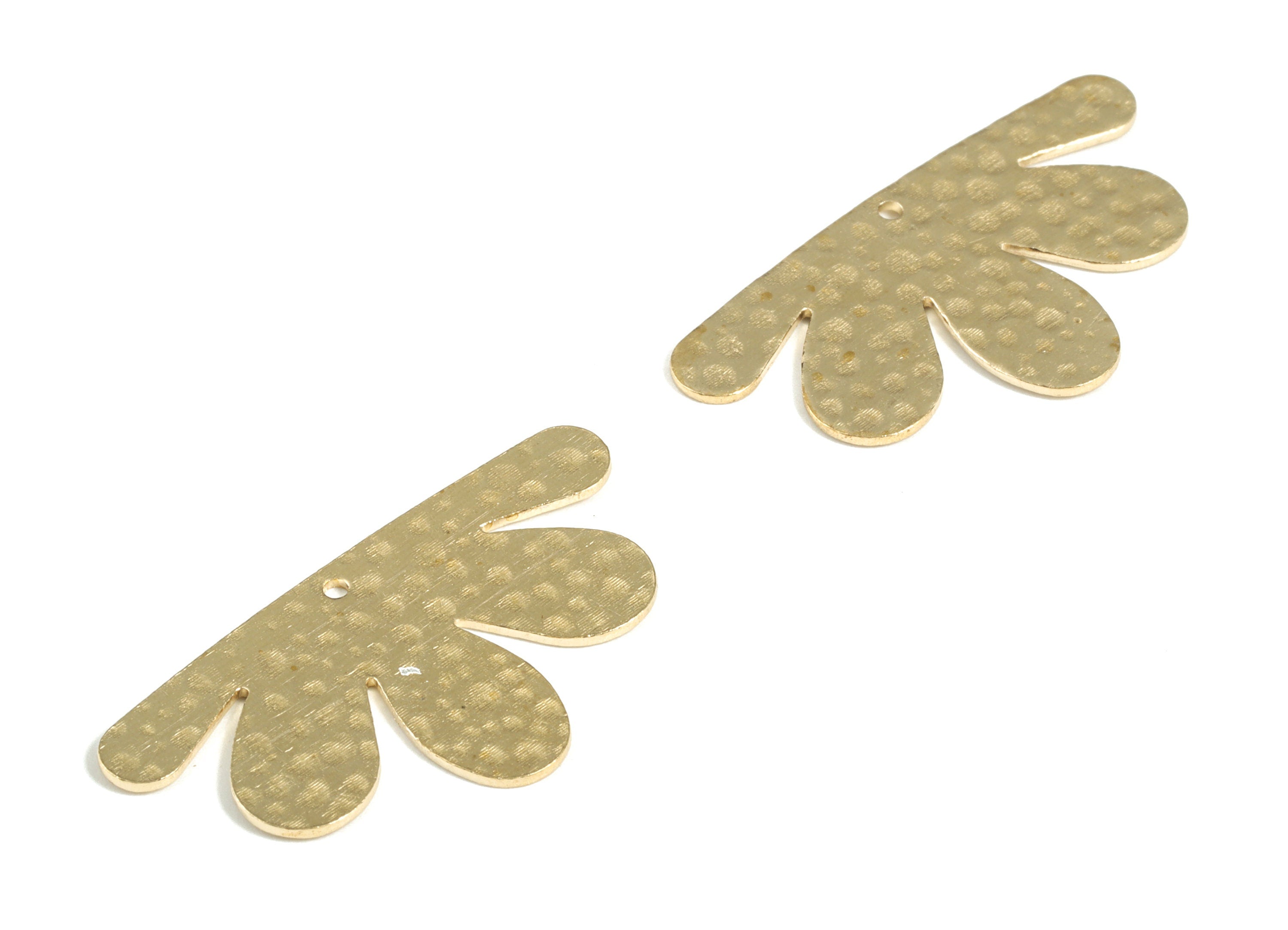 Brass Hammered Flower Earring Charms - Raw Brass Flower Pendant - Earring Findings - Jewelry Making Supplies - 33.64x18.1x0.81mm - PP3890 - DOMEDBAZAAR