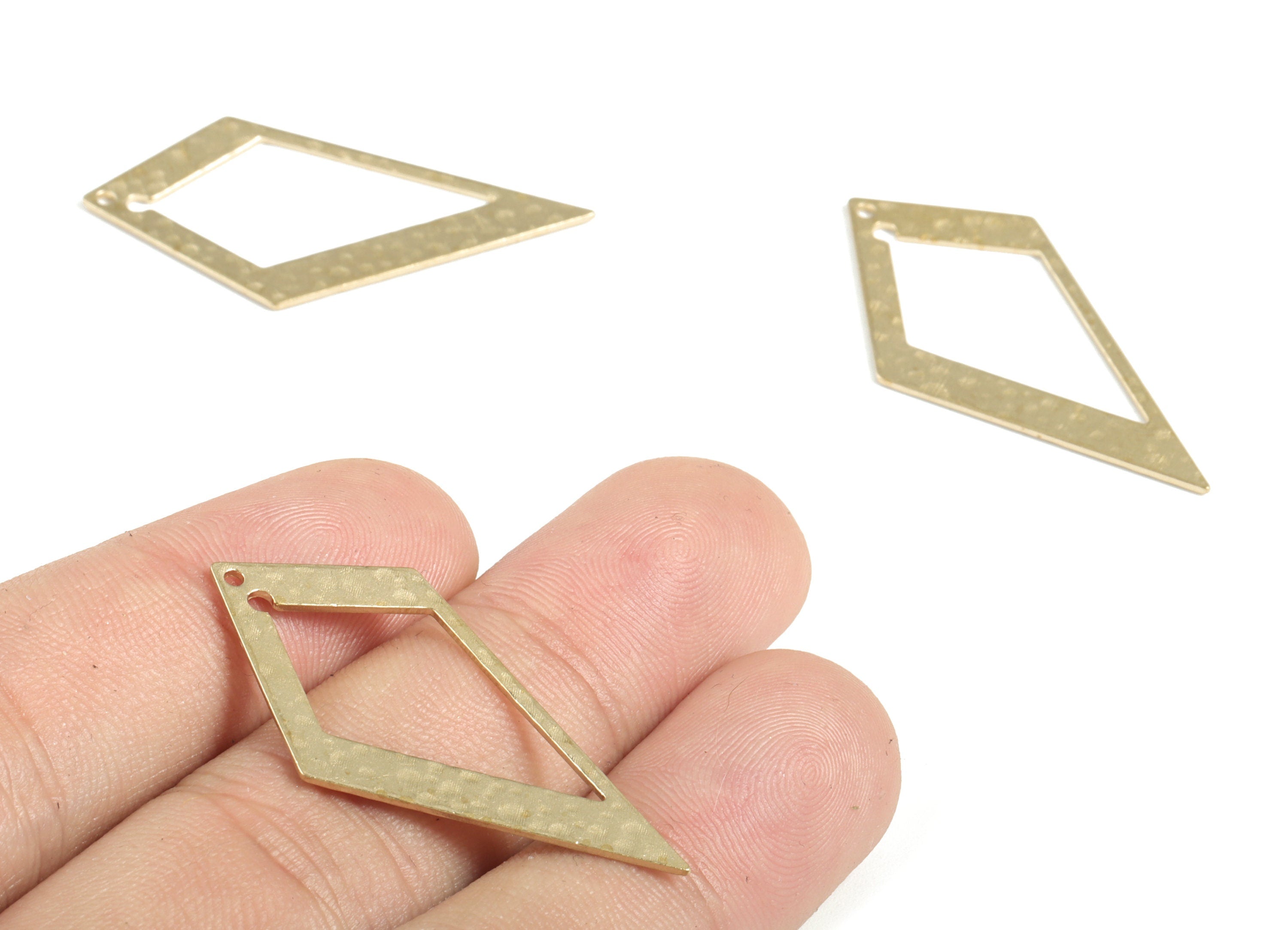 Brass Hammered Diamond Earring Charms - Raw Brass Diamond Pendant - Earring Findings - Jewelry Making Supplies - 39.49x20.81x0.85mm - PP3877 - DOMEDBAZAAR