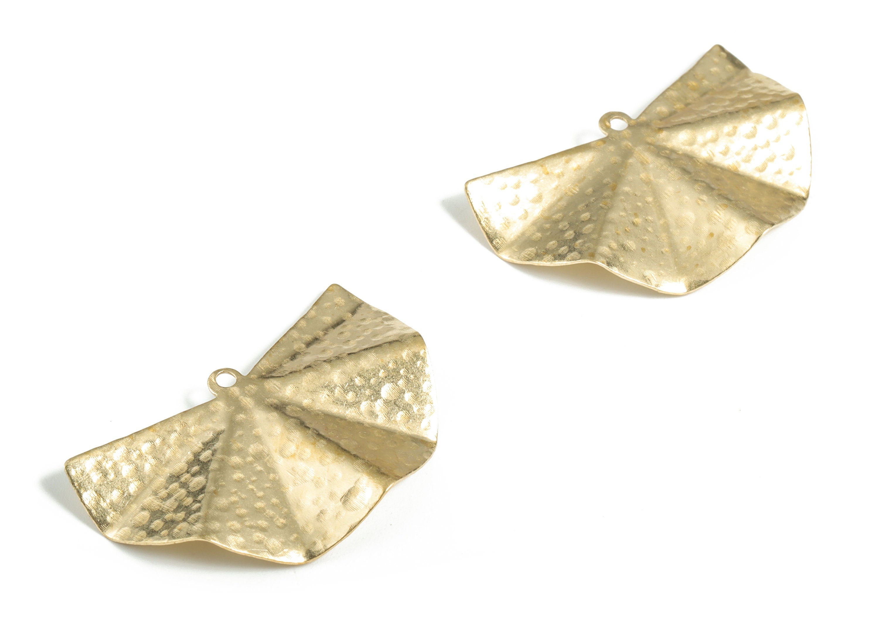 Brass Hammered Wavy Fan Earring Charms - Raw Brass Wavy Fan Pendant - Earring Findings - Jewelry Making Supplies - 38.42x22.98x3mm - PP3901 - DOMEDBAZAAR