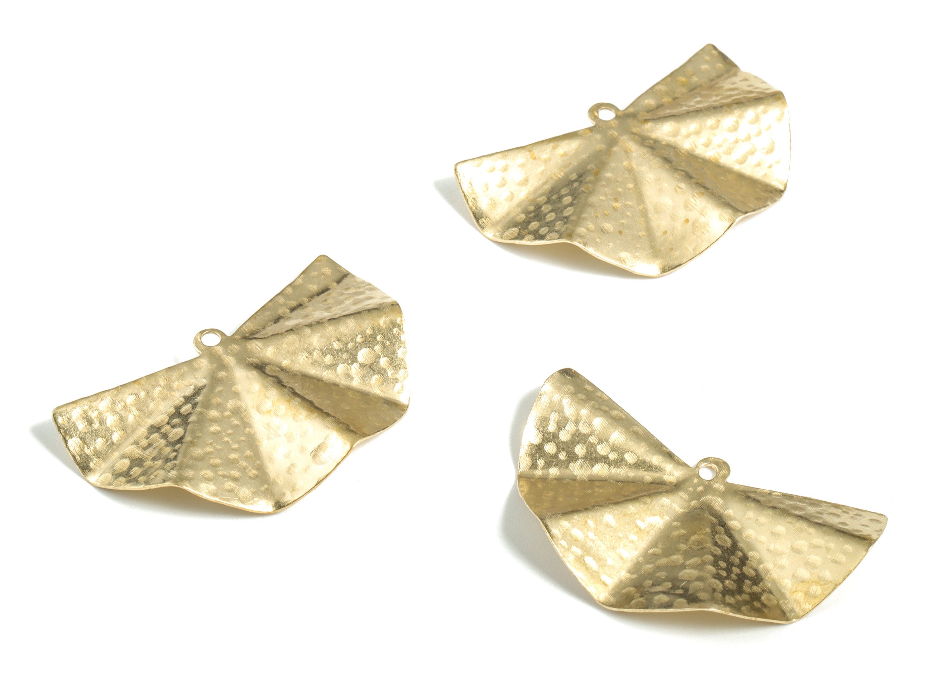 Brass Hammered Wavy Fan Earring Charms - Raw Brass Wavy Fan Pendant - Earring Findings - Jewelry Making Supplies - 38.42x22.98x3mm - PP3901 - DOMEDBAZAAR