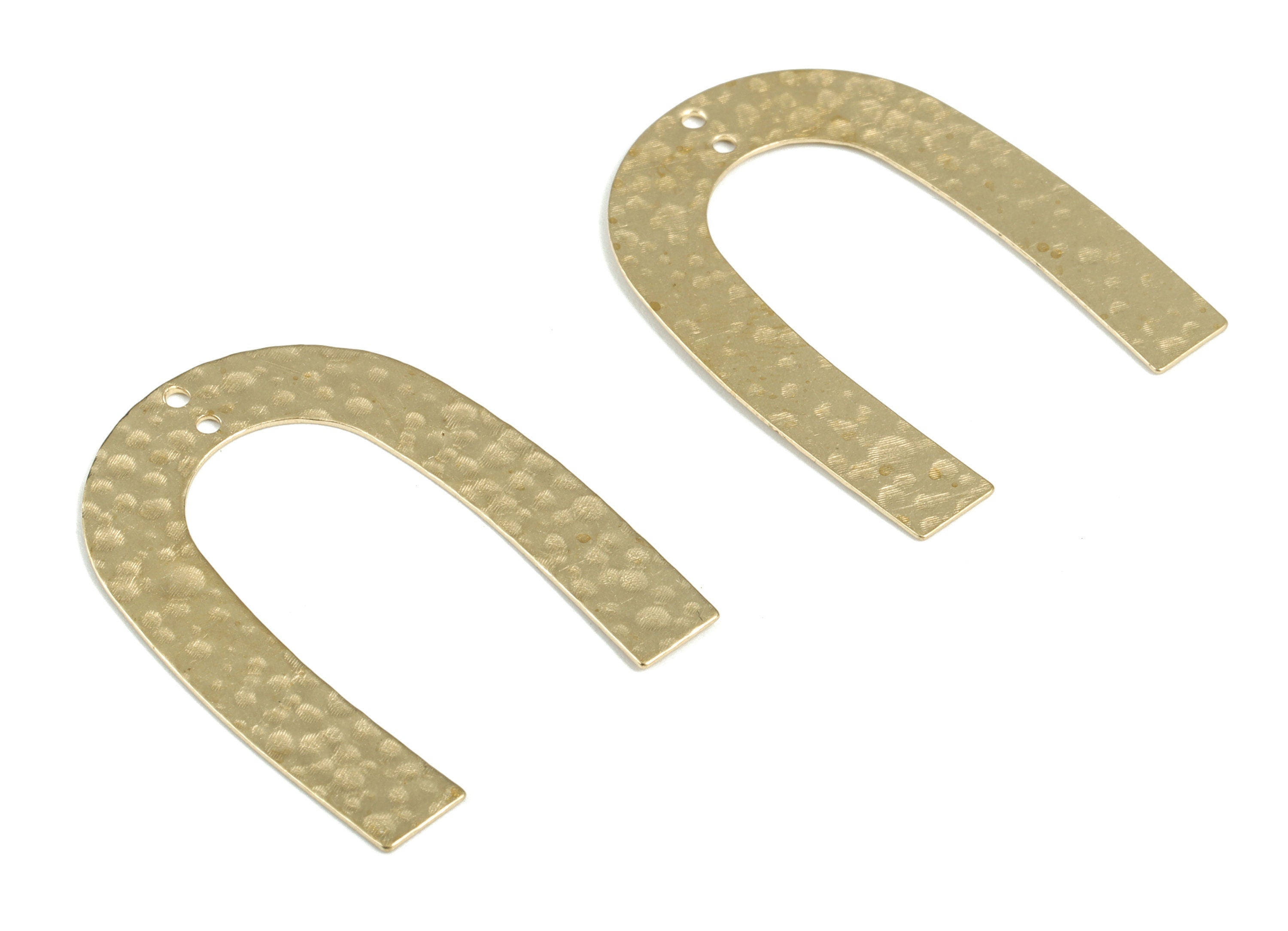 Brass Hammered U Earring Connector - Raw Brass U Earring Charms - 2 Holes - Jewelry Making Supplies - 34.9x26.75x0.48mm - PP3914 - DOMEDBAZAAR
