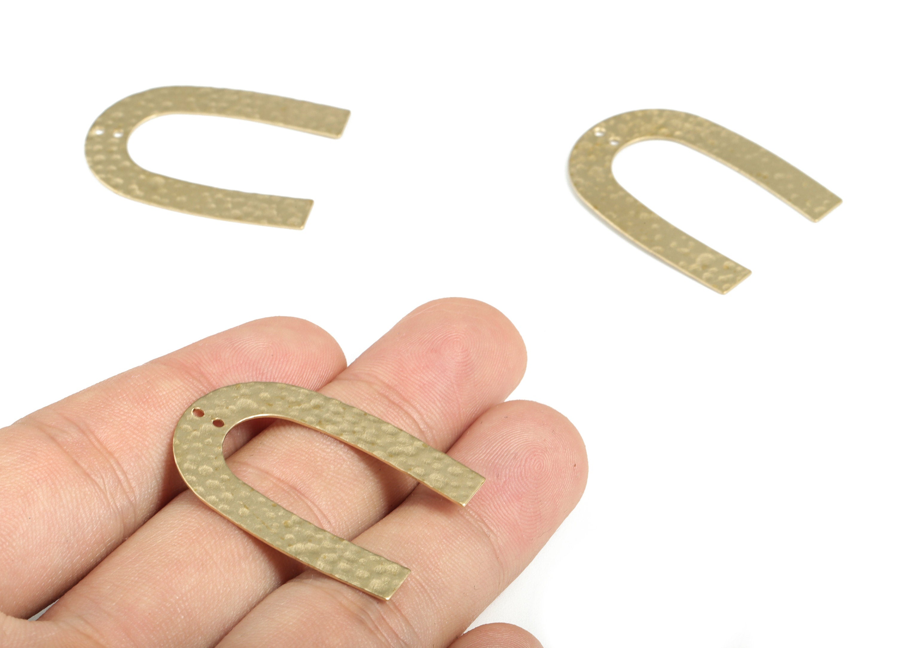 Brass Hammered U Earring Connector - Raw Brass U Earring Charms - 2 Holes - Jewelry Making Supplies - 34.9x26.75x0.48mm - PP3914 - DOMEDBAZAAR