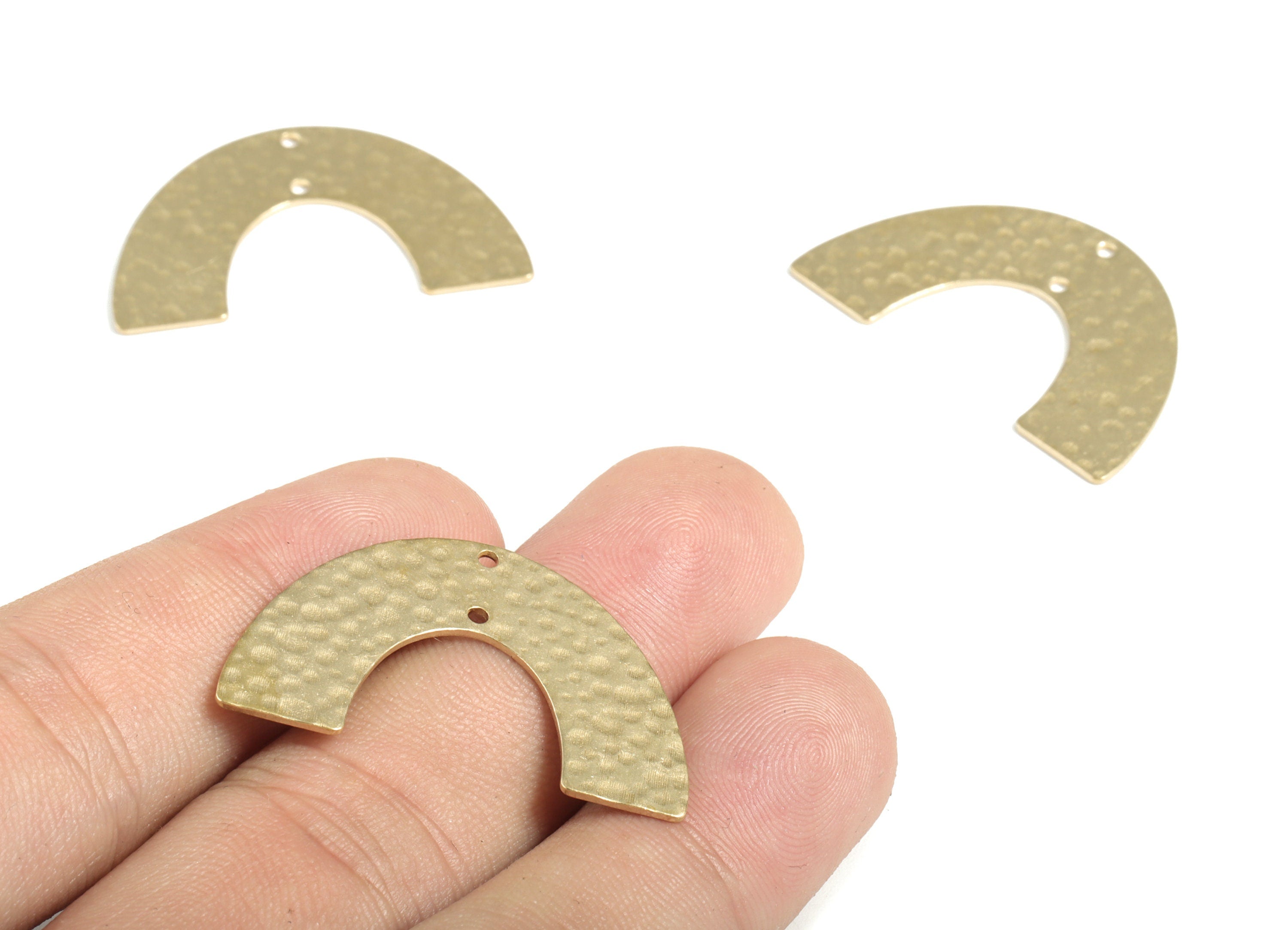 Brass Hammered U Earring Connector - Raw Brass U Earring Charms - 2 Holes - Jewelry Making Supplies - 34.01x20.91x0.75mm - PP3892 - DOMEDBAZAAR