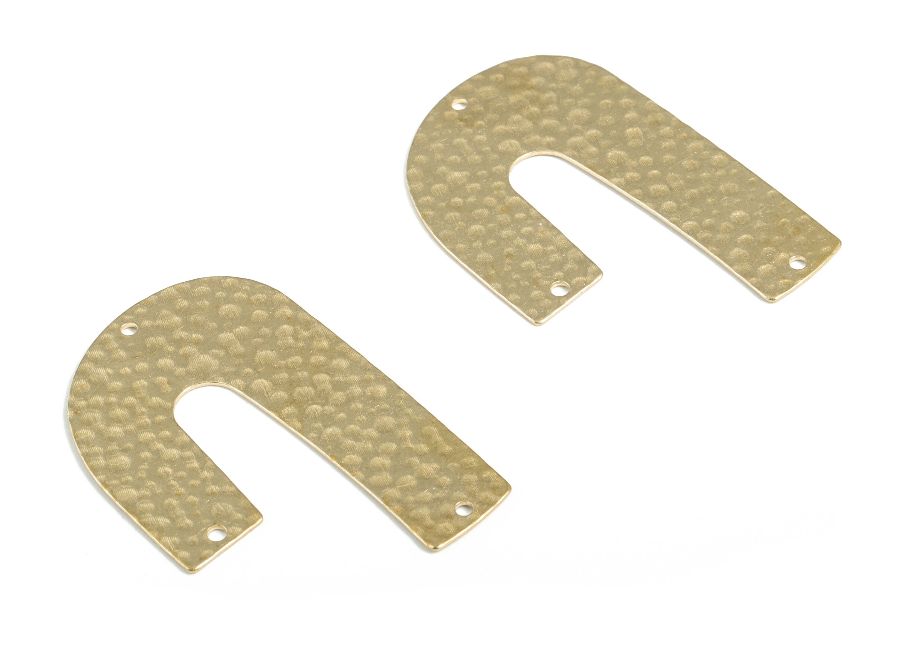 Brass Hammered U Earring Connector - Raw Brass U Earring Charms - 3 Holes - Jewelry Making Supplies - 39.53x26.12x0.63mm - PP3882 - DOMEDBAZAAR