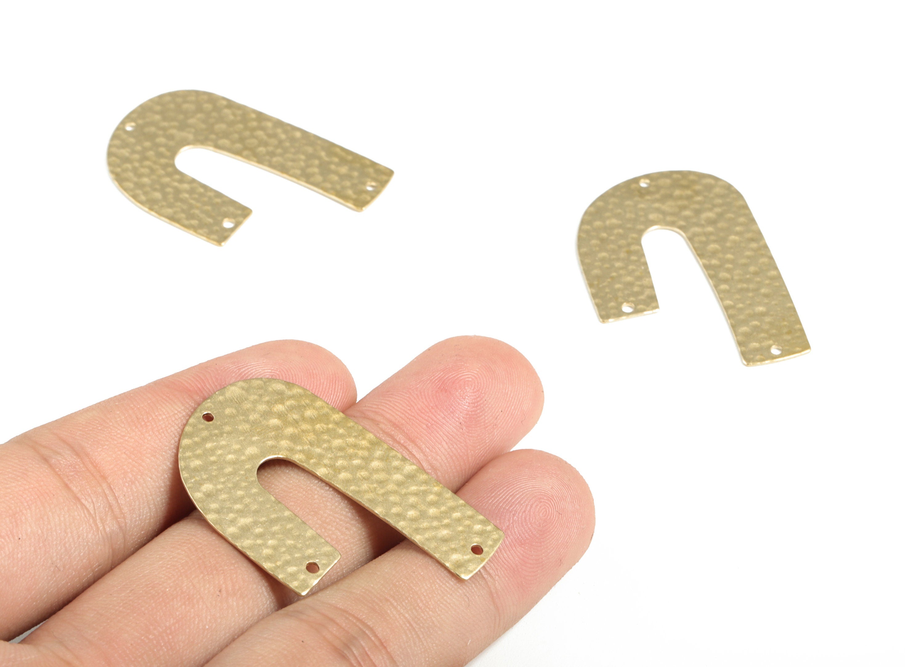 Brass Hammered U Earring Connector - Raw Brass U Earring Charms - 3 Holes - Jewelry Making Supplies - 39.53x26.12x0.63mm - PP3882 - DOMEDBAZAAR