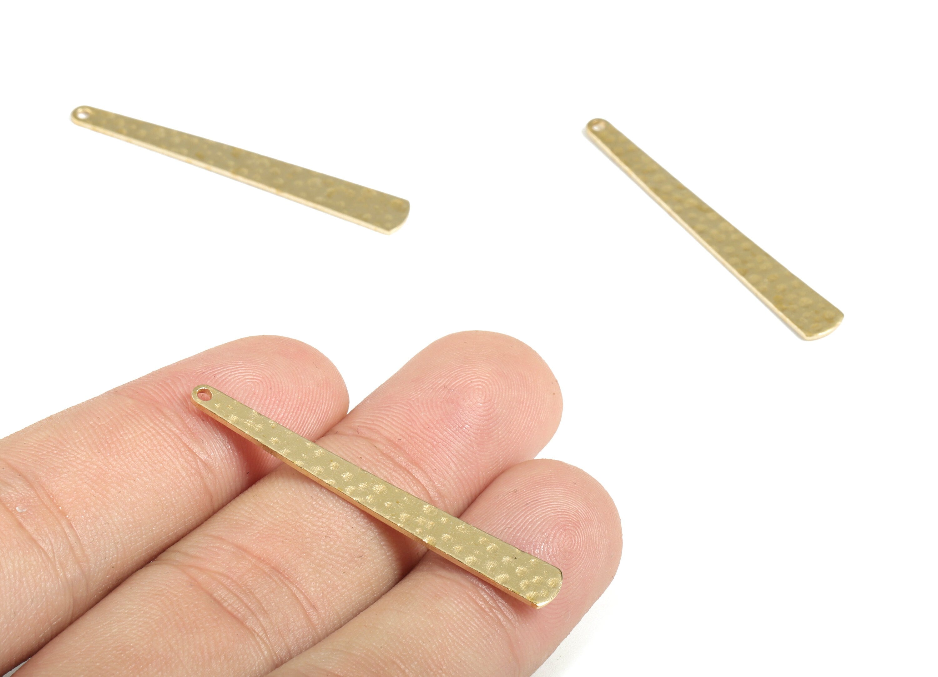 Brass Hammered Strip Earring Charms - Raw Brass Strip Pendant - Earring Findings - Jewelry Making Supplies - 43.01x5.75x0.78mm - PP3870 - DOMEDBAZAAR