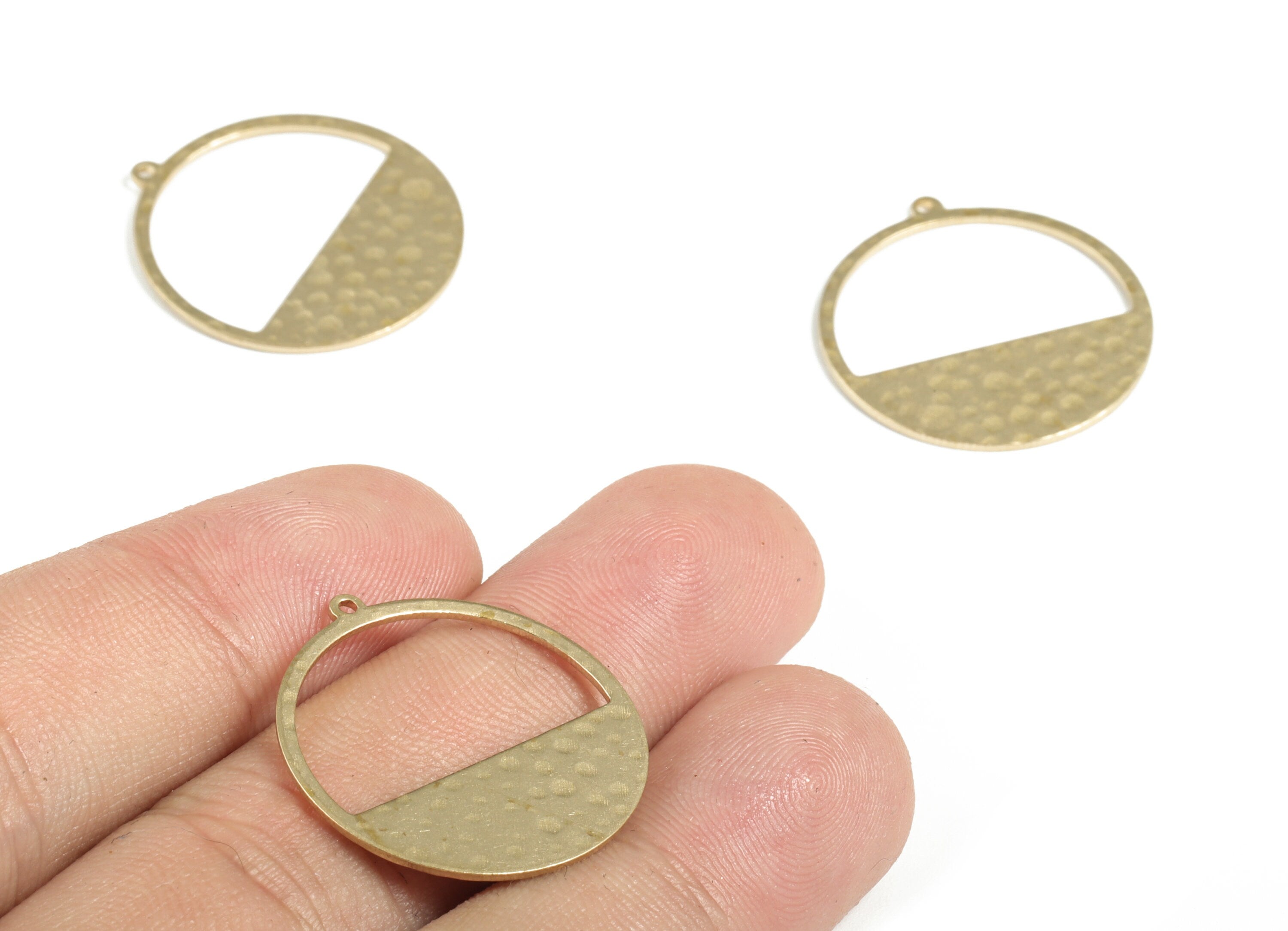 Brass Hammered Circle Earring Charms - Raw Brass Semi circle Pendant - Jewelry Making Supplies - 25.53x23.87x0.82mm - PP3868 - DOMEDBAZAAR