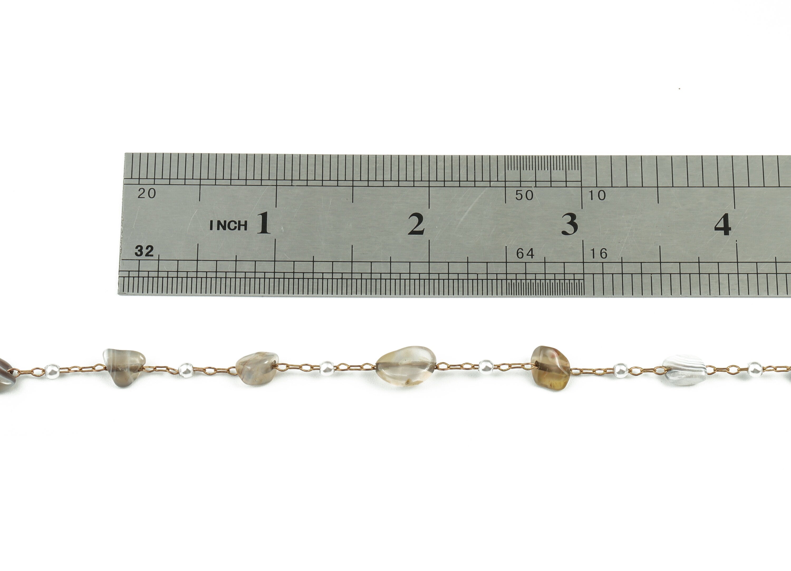 Brass Natural Stone Beaded Chain – Natural Mix Color Stones – Satellite Pearl Chain for Necklace, Bracelet - 2.3x1.66 x0.28mm – CC1175-1 - DOMEDBAZAAR