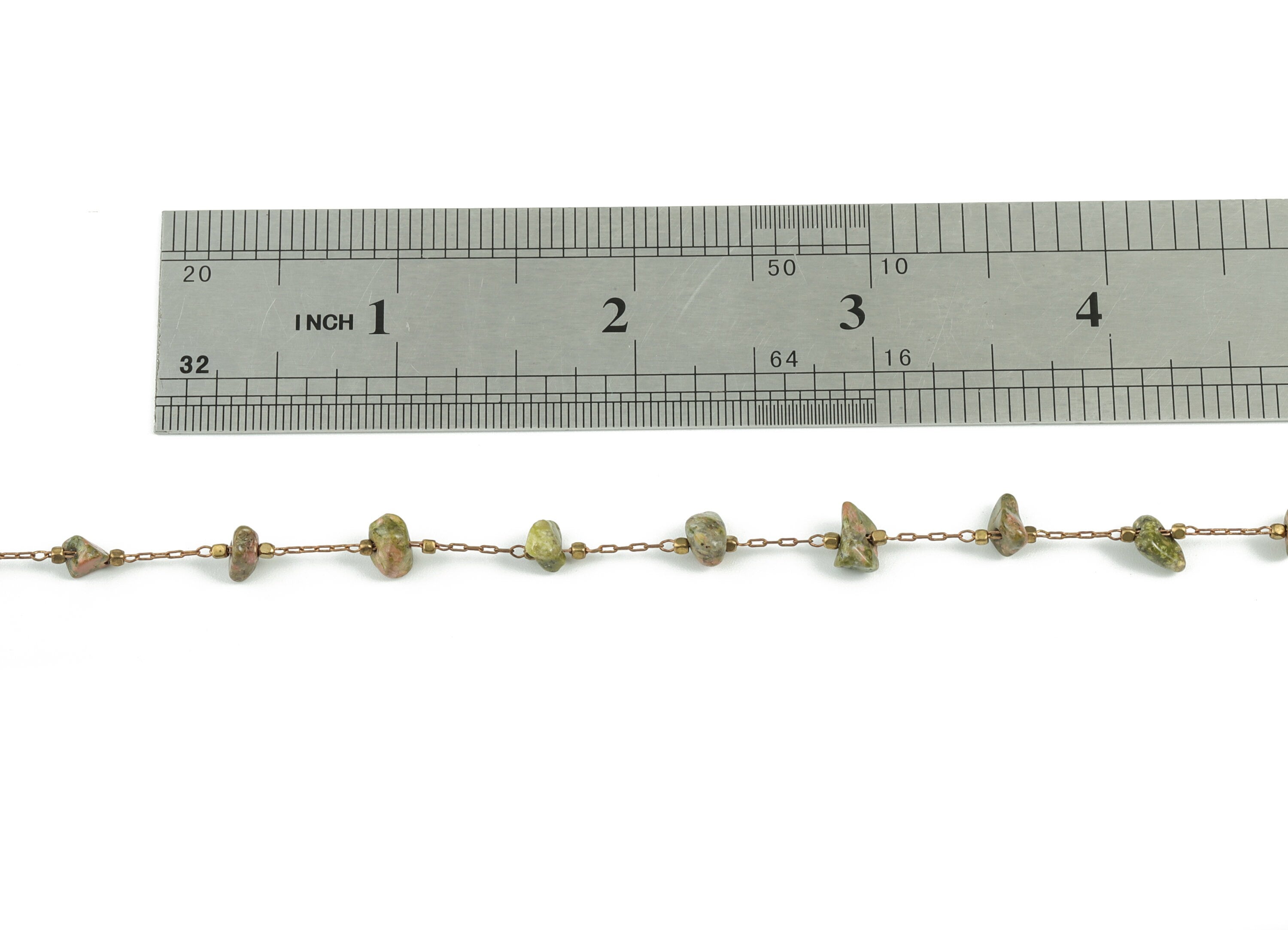 Brass Natural Stone Beaded Chain – Natural Green Pink Stones – Satellite Chain for Necklace, Bracelet Chain - 2.02x0.86x0.2mm – CC1175-2 - DOMEDBAZAAR