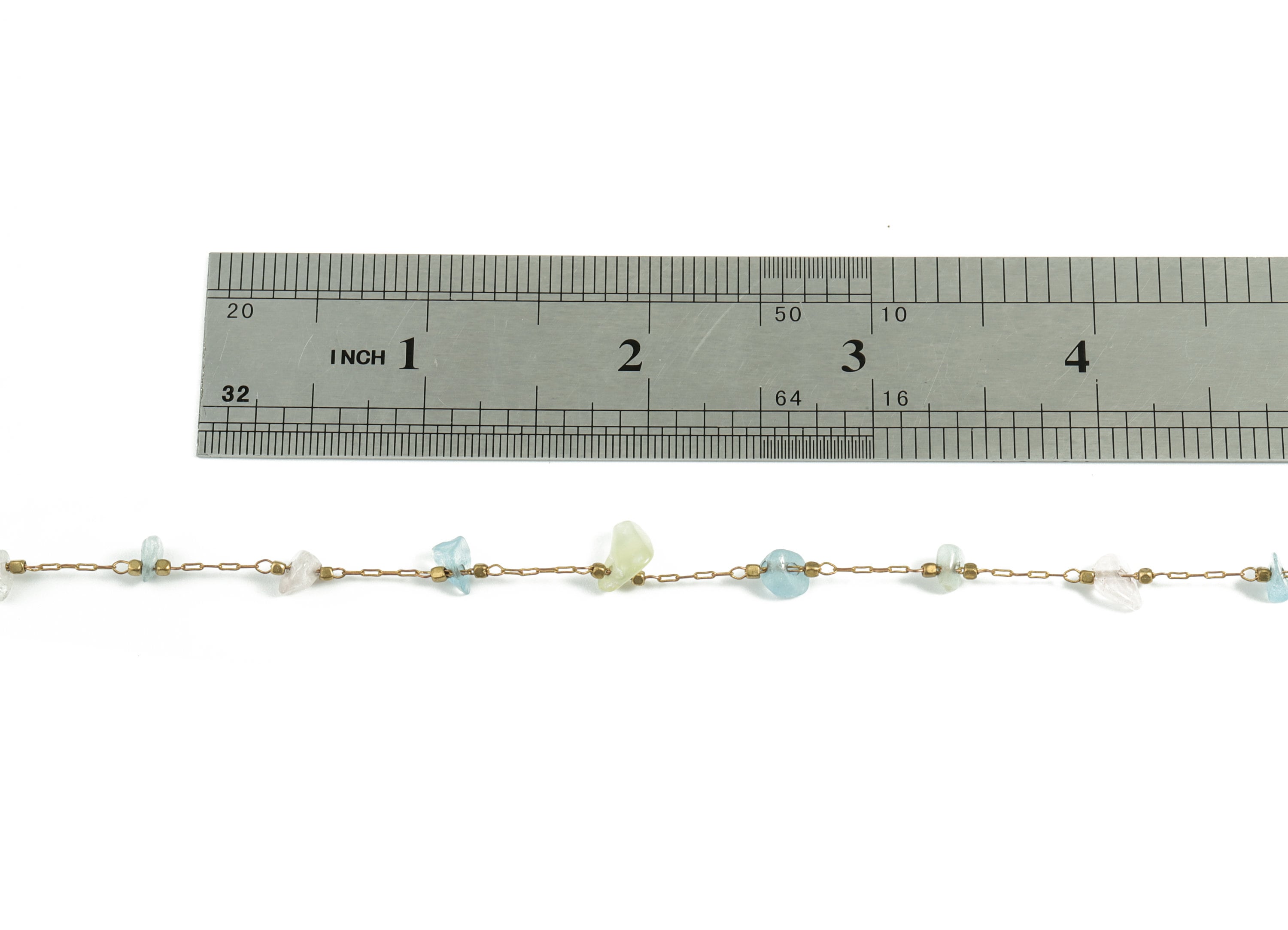 Brass Natural Stone Pearl Beaded Chain – Raw Brass Green Blue Stones – Satellite Chain for Necklace - 2.66x0.76x0.23mm – CC1175-11 - DOMEDBAZAAR