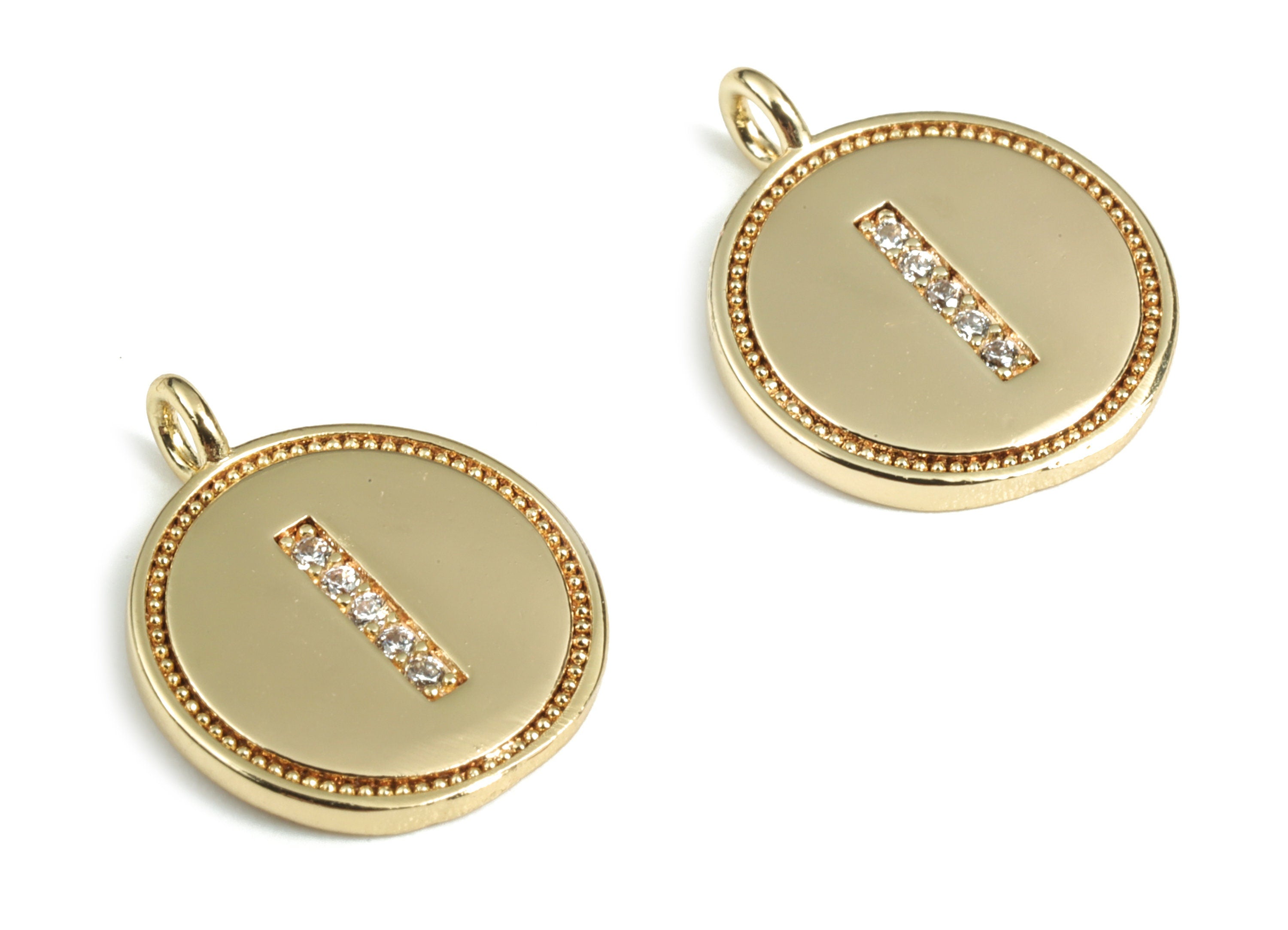 Brass Round Letter I Charm – Initial I Gold Round Pendant – 18k Real Gold Plated Brass Earring Charms – 14.72x11.88x1.39mm - RGP2853I - DOMEDBAZAAR