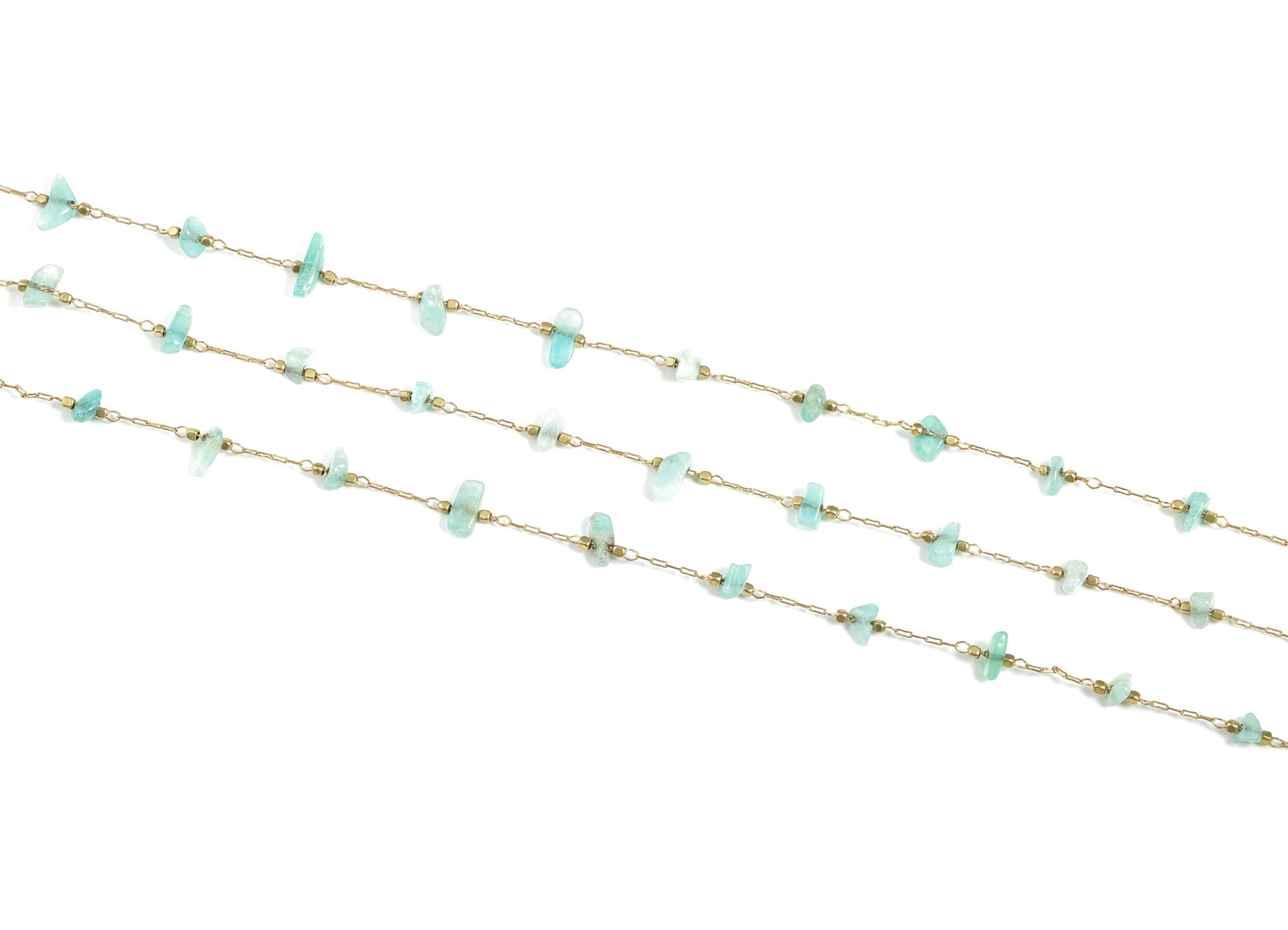 Brass Chain with Turquoise Stones – Brass Natural Stone Chain for Necklace - Turquoise Bracelet Chain - 2.97x0.77x0.22mm – CC1175-14 - DOMEDBAZAAR