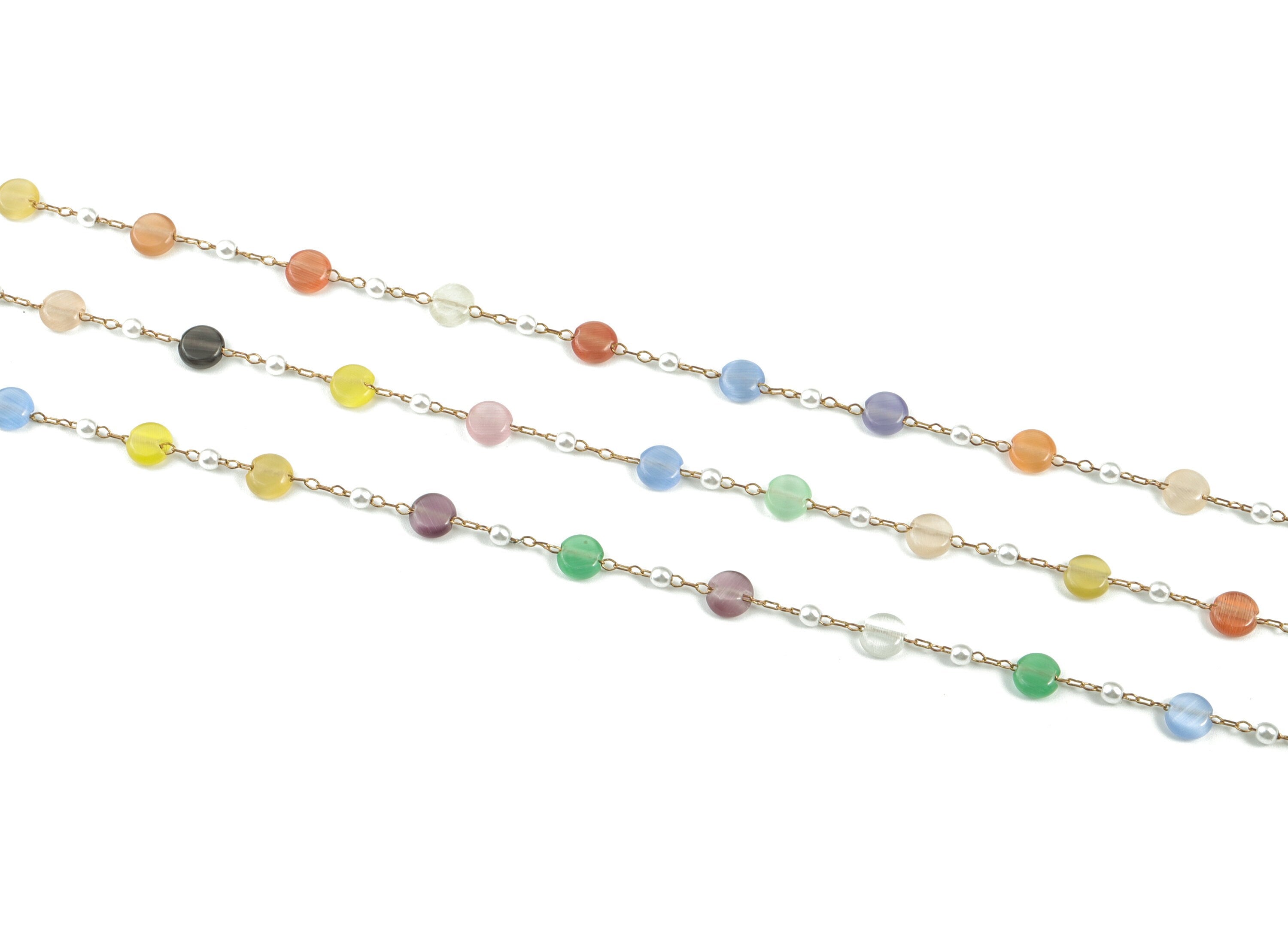 Brass Multi Color Mix Natural Stone Chain – Raw Brass Necklace, Bracelet Chain – Stone & Pearl Chain - 2.17x1.48x0.23mm – CC1175-13 - DOMEDBAZAAR