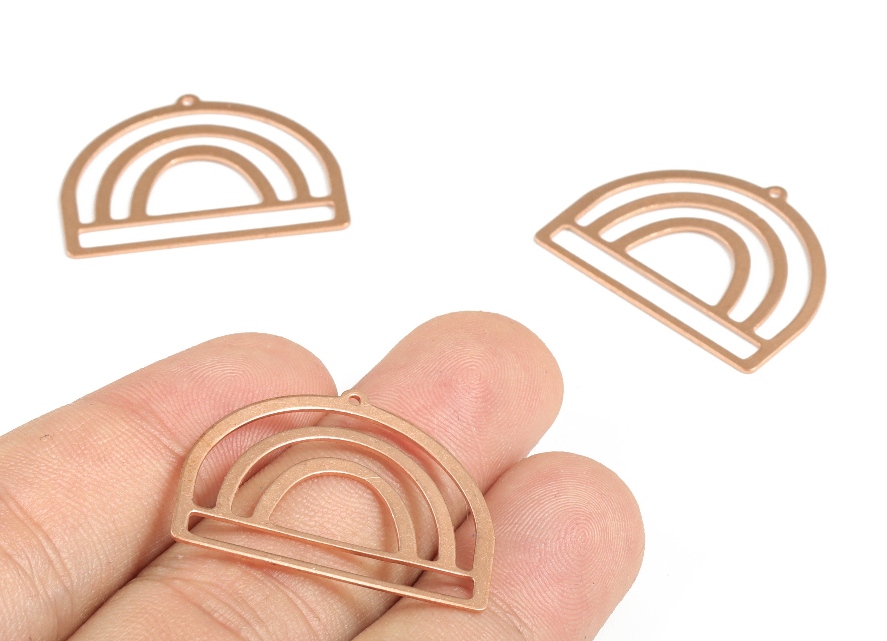 Raw Copper Rainbow Domed Earring Charm - Domed Rainbow Pendant - Semicircle Charms - Jewelry Making Supplies - 29.87x23.17x0.72mm - PP3848 - DOMEDBAZAAR