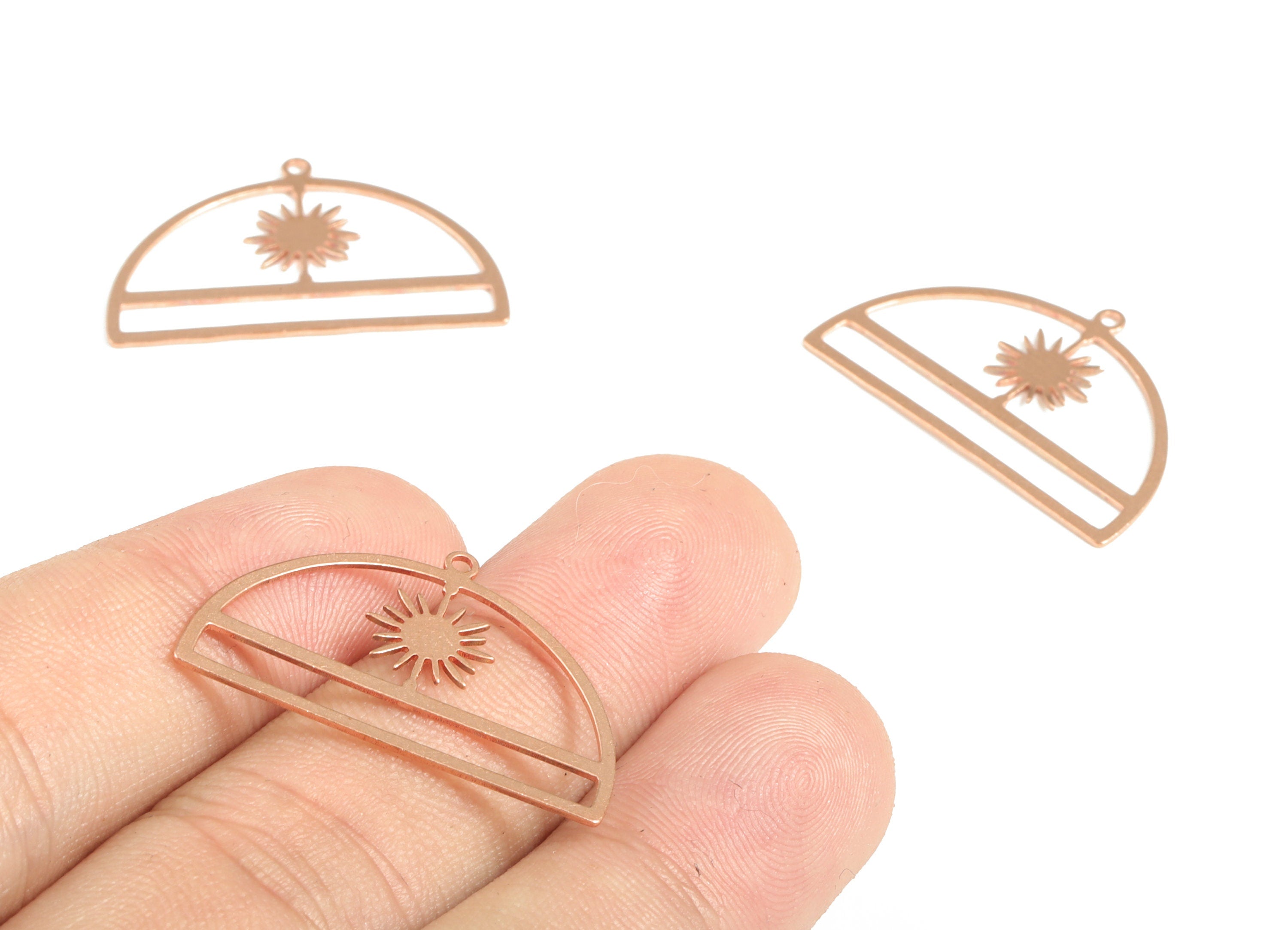 Raw Copper Semi Circle Sun Earring Charm - Sun Half Moon Pendant - Jewelry Making Supplies - 29.37x18.83x0.73mm - PP3849 - DOMEDBAZAAR