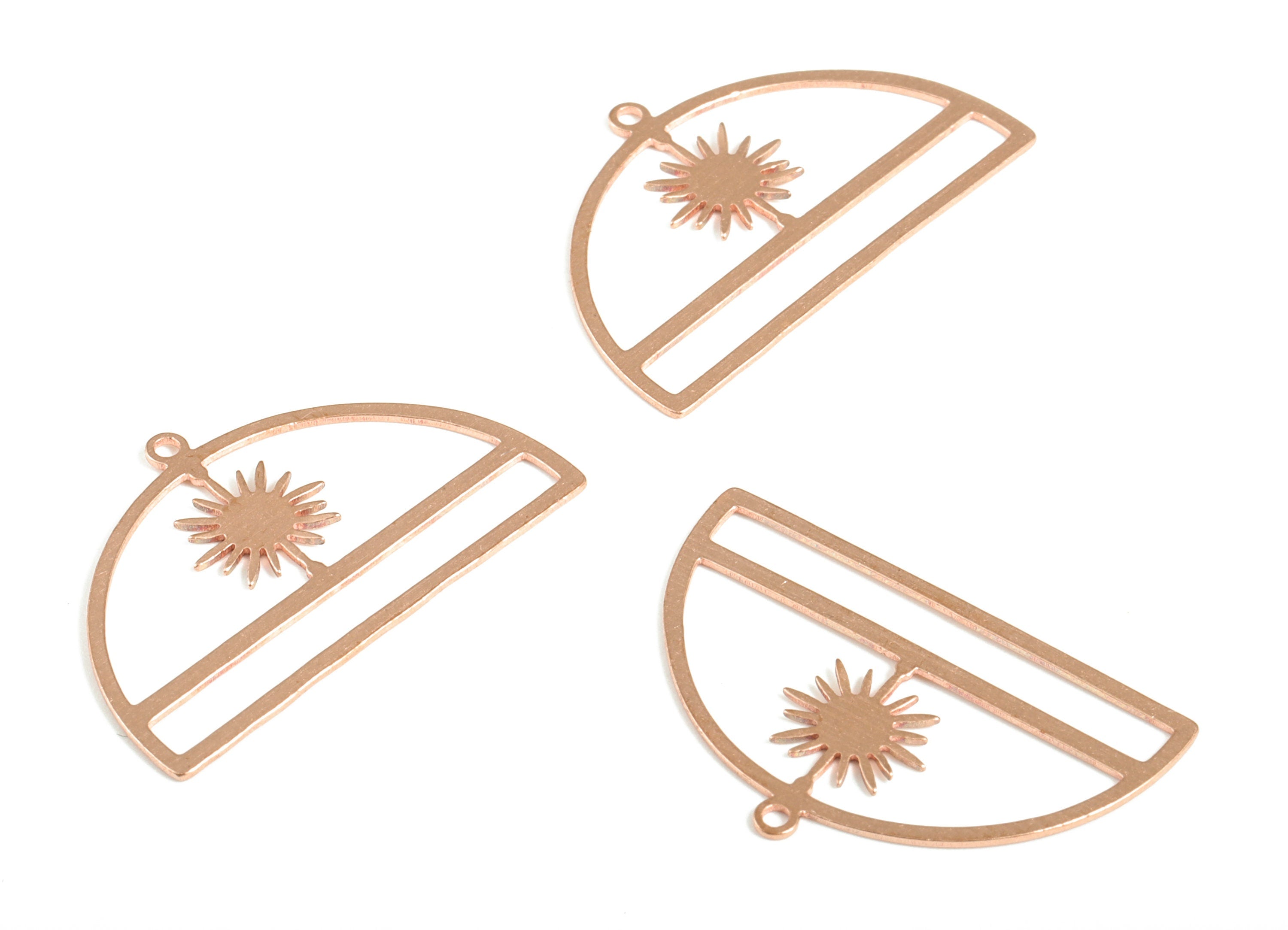 Raw Copper Semi Circle Sun Earring Charm - Sun Half Moon Pendant - Jewelry Making Supplies - 29.37x18.83x0.73mm - PP3849 - DOMEDBAZAAR