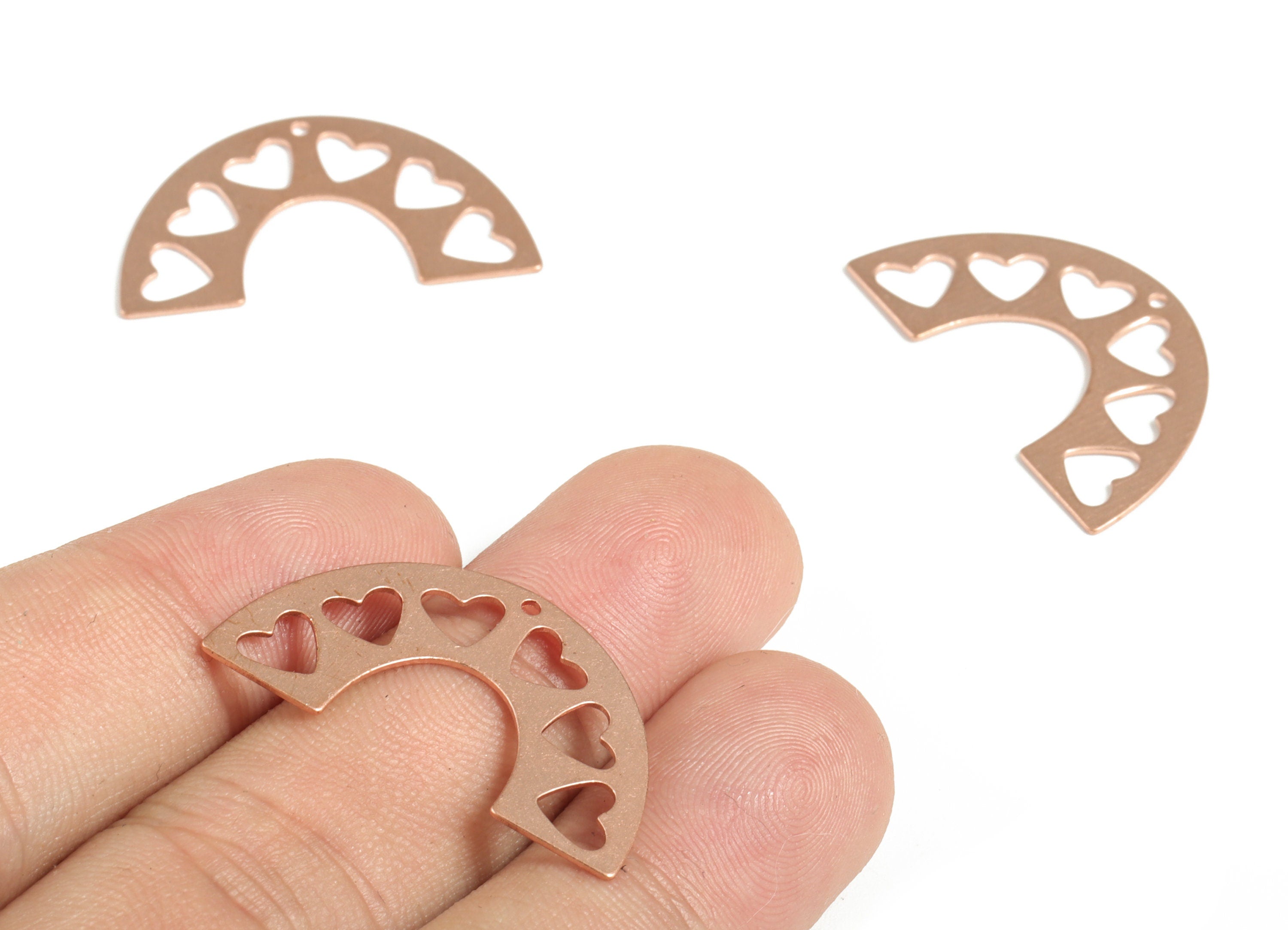 Raw Copper Half Moon Hearts Earring Charm - Semi Circle Heart Pendant - Jewelry Making Supplies - 30.01x17.79x0.61mm - PP3847 - DOMEDBAZAAR