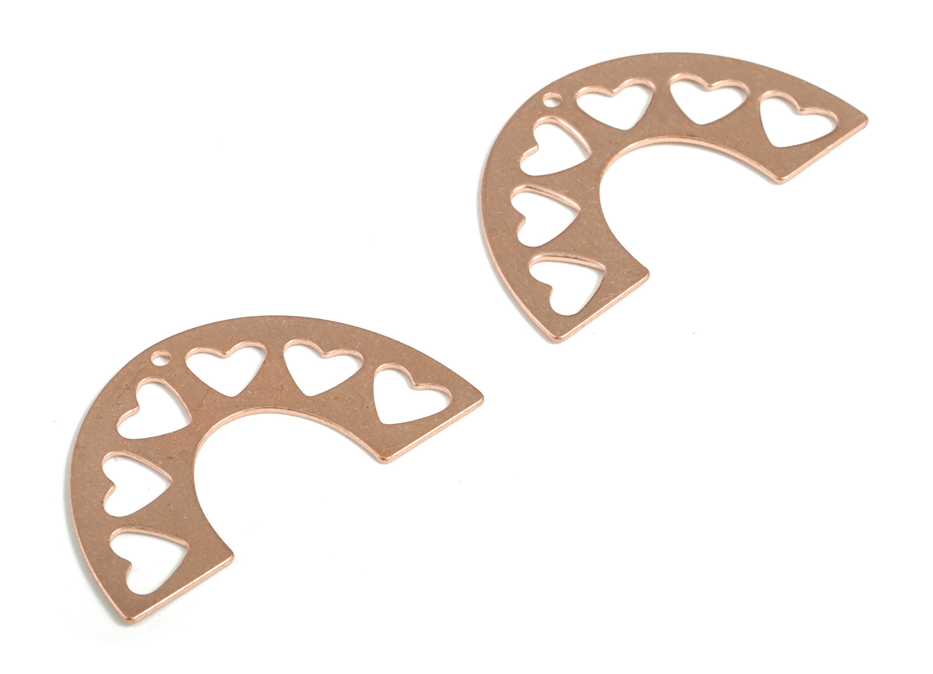 Raw Copper Half Moon Hearts Earring Charm - Semi Circle Heart Pendant - Jewelry Making Supplies - 30.01x17.79x0.61mm - PP3847 - DOMEDBAZAAR