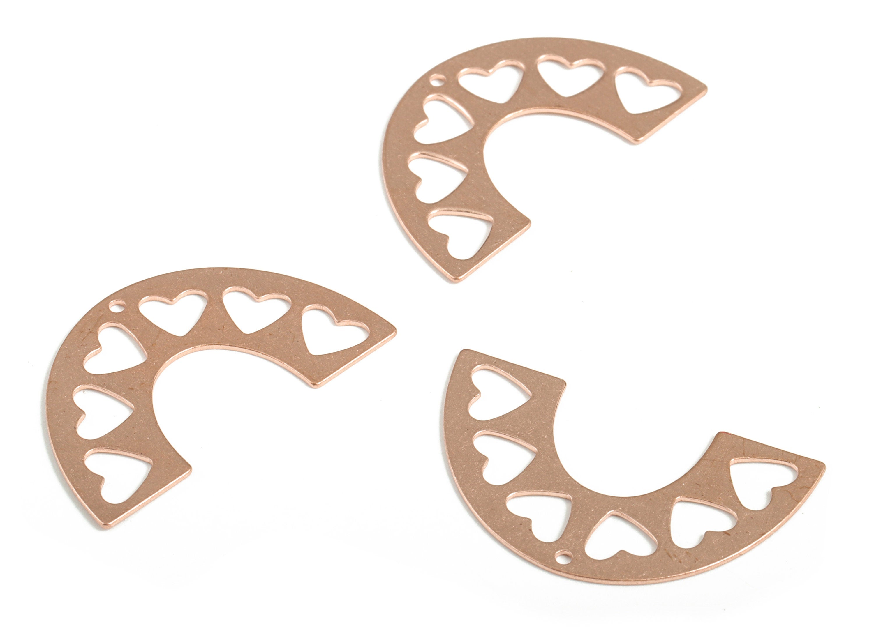 Raw Copper Half Moon Hearts Earring Charm - Semi Circle Heart Pendant - Jewelry Making Supplies - 30.01x17.79x0.61mm - PP3847 - DOMEDBAZAAR