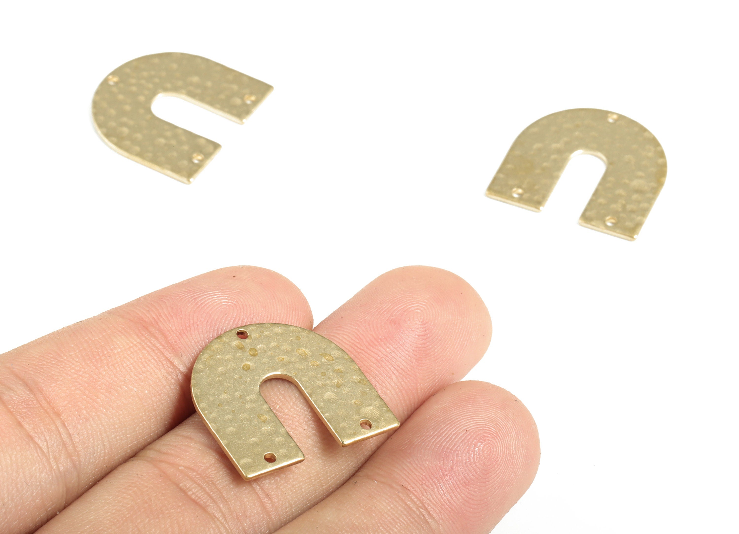 Brass Hammered U Earring Connector - Raw Brass U Earring Charms - 3 Holes - Jewelry Making Supplies - 21.44x20.97x0.96mm - PP3904 - DOMEDBAZAAR