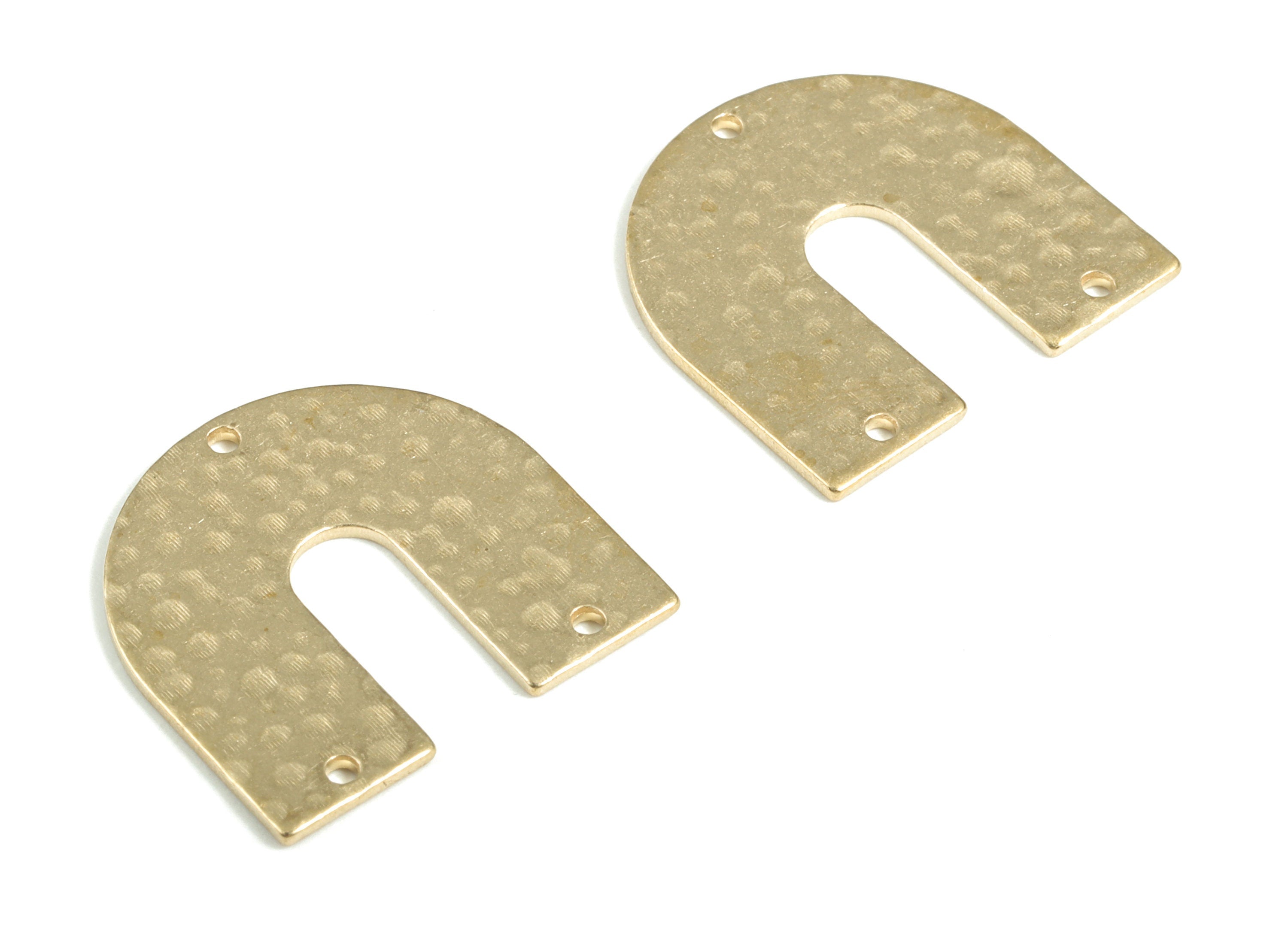 Brass Hammered U Earring Connector - Raw Brass U Earring Charms - 3 Holes - Jewelry Making Supplies - 21.44x20.97x0.96mm - PP3904 - DOMEDBAZAAR