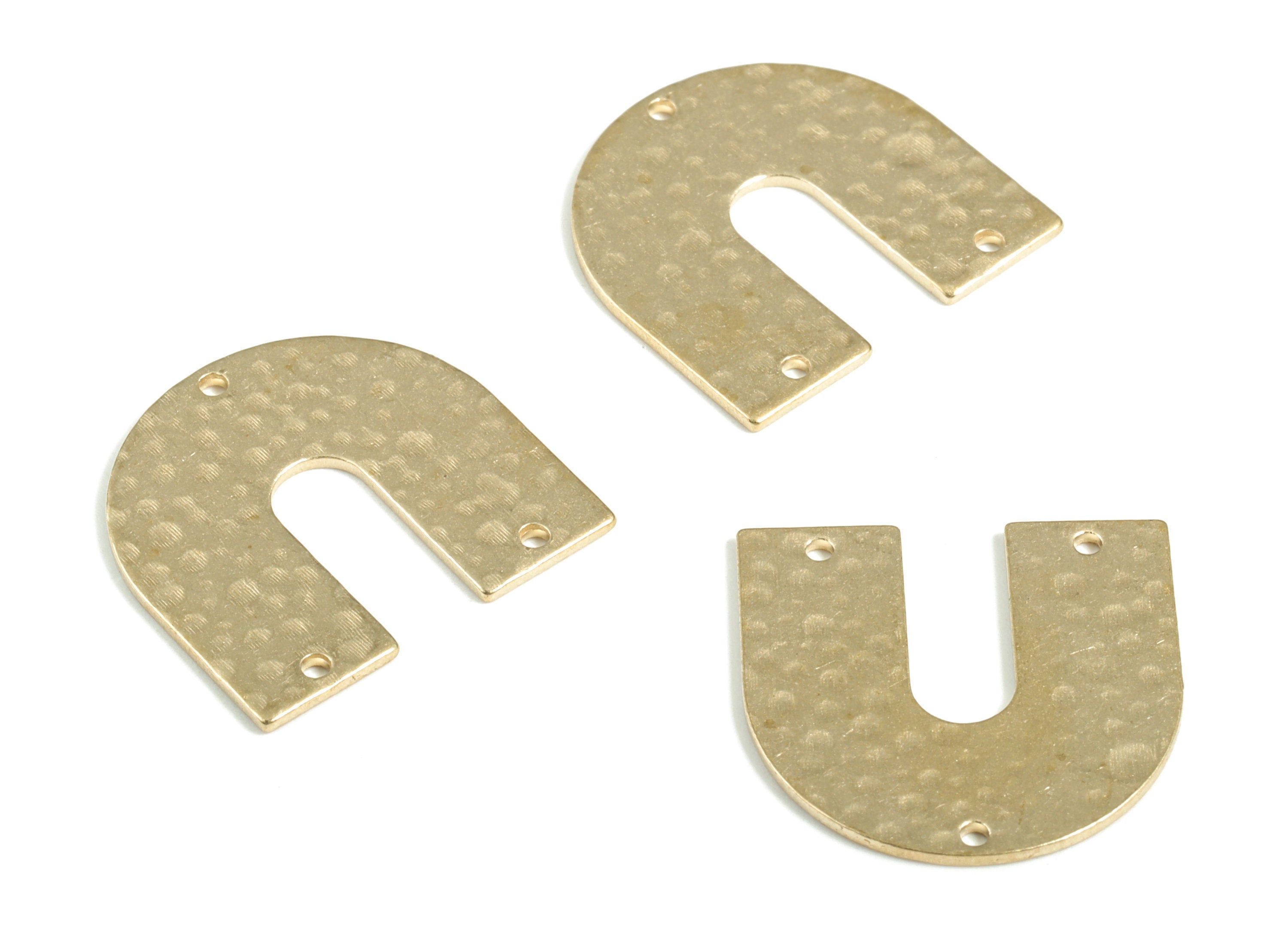 Brass Hammered U Earring Connector - Raw Brass U Earring Charms - 3 Holes - Jewelry Making Supplies - 21.44x20.97x0.96mm - PP3904 - DOMEDBAZAAR