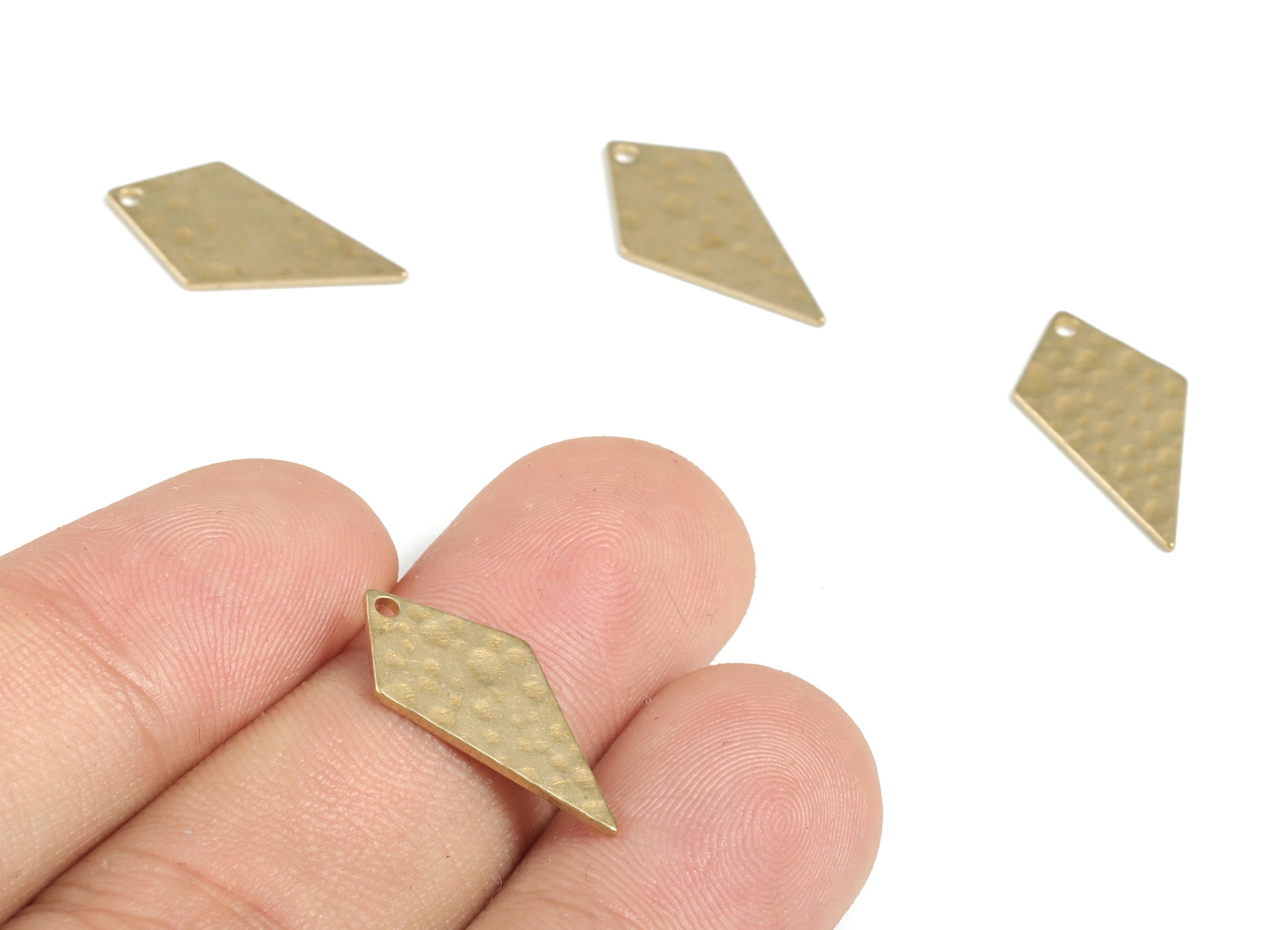 Brass Hammered Diamond Earring Charms - Raw Brass Diamond Pendant - Earring Findings - Jewelry Making Supplies - 20.27x9.56x0.77mm - PP3879 - DOMEDBAZAAR