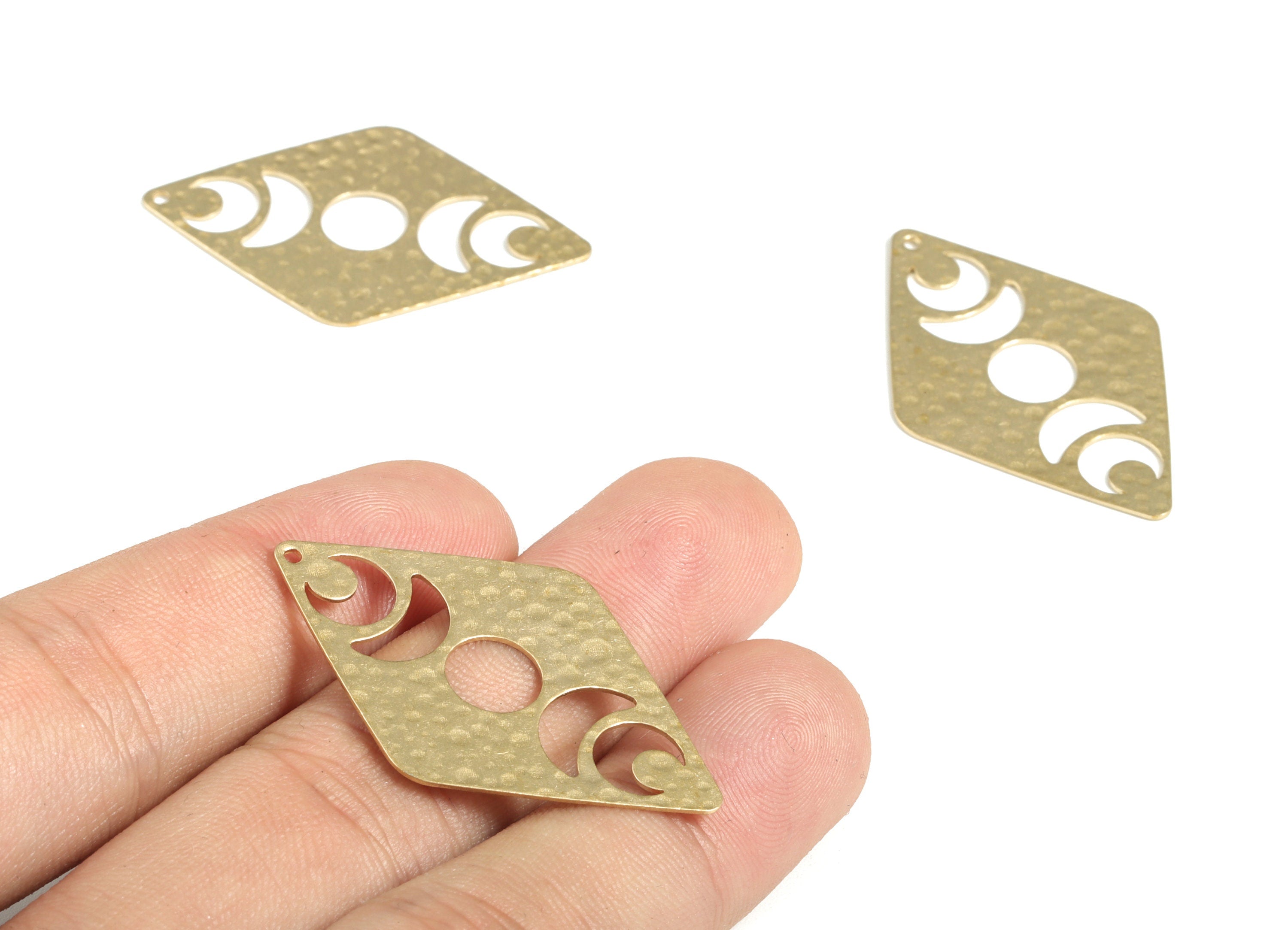 Brass Hammered Diamond Earring Charms - Raw Brass Phases of Moon Pendant - Jewelry Making Supplies - 40.14x26.04x0.68mm - PP3921 - DOMEDBAZAAR