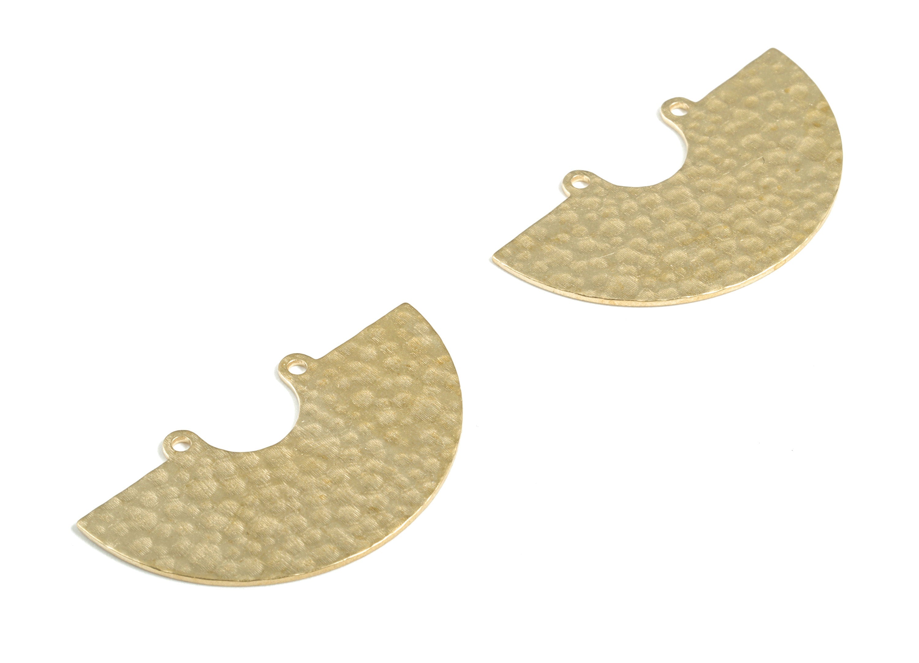 Brass Hammered Half Round Earring Connector - Raw Brass Half Round Charms - 2 Holes - Jewelry Making Supplies - 35.07x19.89x0.74mm - PP3896 - DOMEDBAZAAR