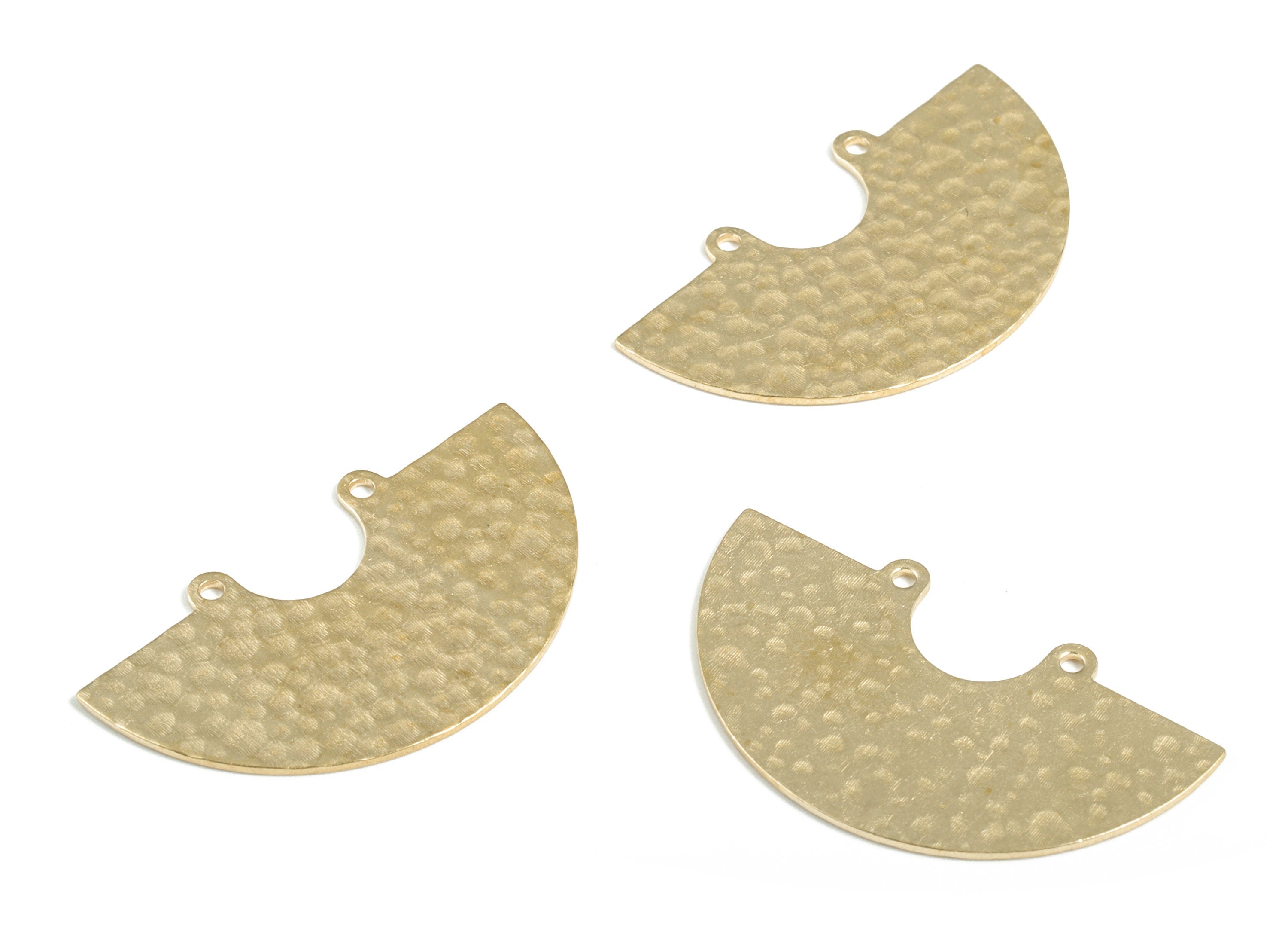 Brass Hammered Half Round Earring Connector - Raw Brass Half Round Charms - 2 Holes - Jewelry Making Supplies - 35.07x19.89x0.74mm - PP3896 - DOMEDBAZAAR