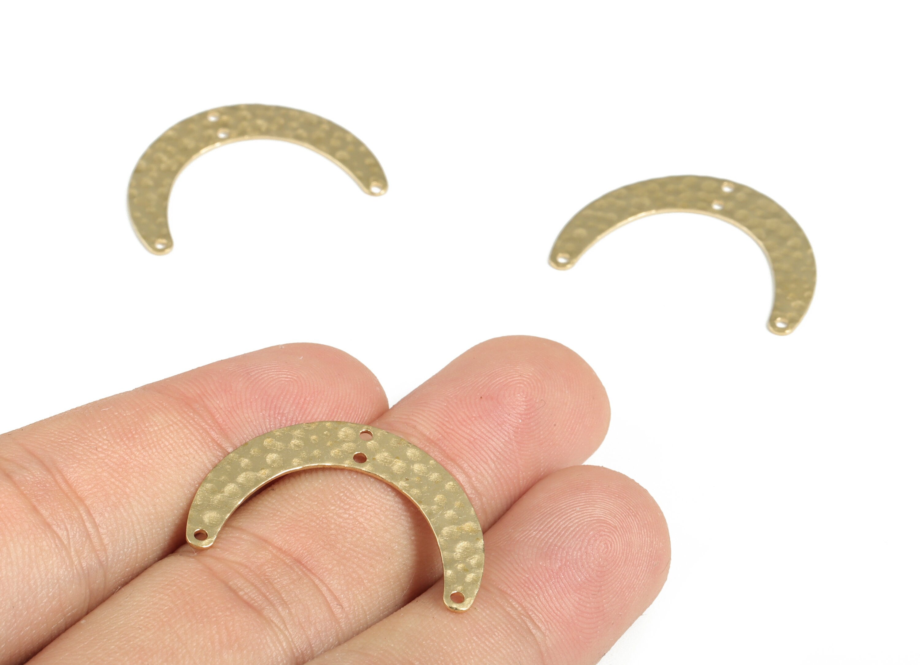 Brass Hammered U Earring Connector - Raw Brass U Earring Charms - 4 Holes - Jewelry Making Supplies - 28.49x19.64x0.57mm - PP3867 - DOMEDBAZAAR