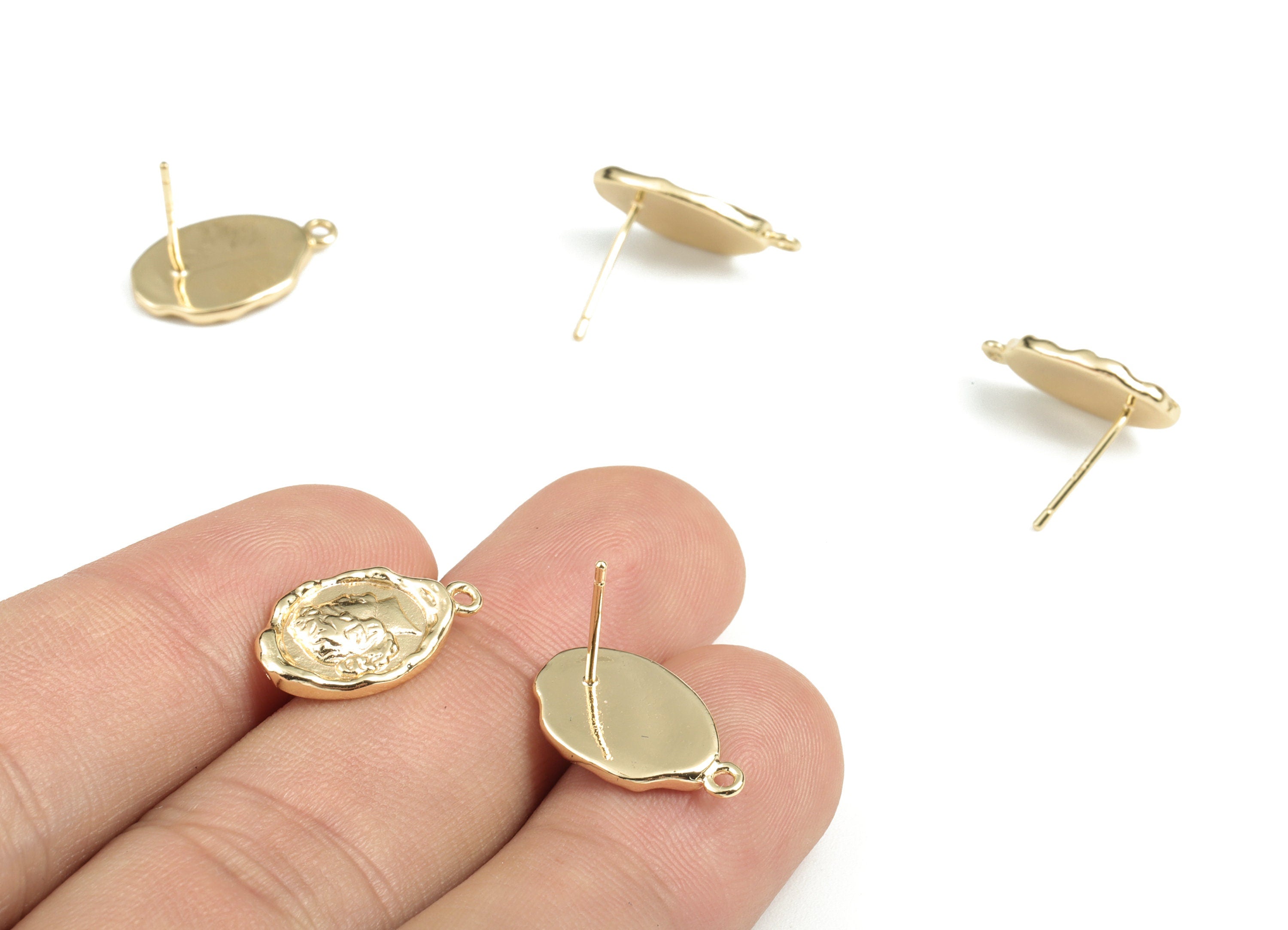 Brass Oval Woman Earring Post - Gold Oval Stud - 18K Real Gold Plated Brass - 316 Surgical Stainless Steel - 16.81x1.04x1.77mm - RGP2855 - DOMEDBAZAAR