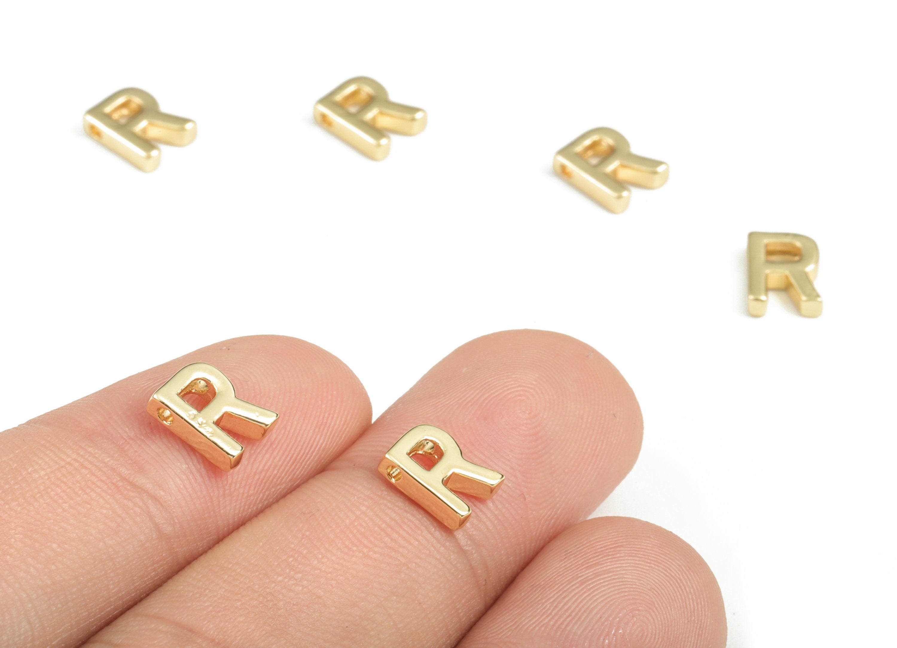 Brass Capital Letter R Charm – Bracelet Initial Beads – Initial Necklace Charms – 18k Gold Plated Alphabet Beads–7.68x5.96x2.21mm – RGP2854R - DOMEDBAZAAR