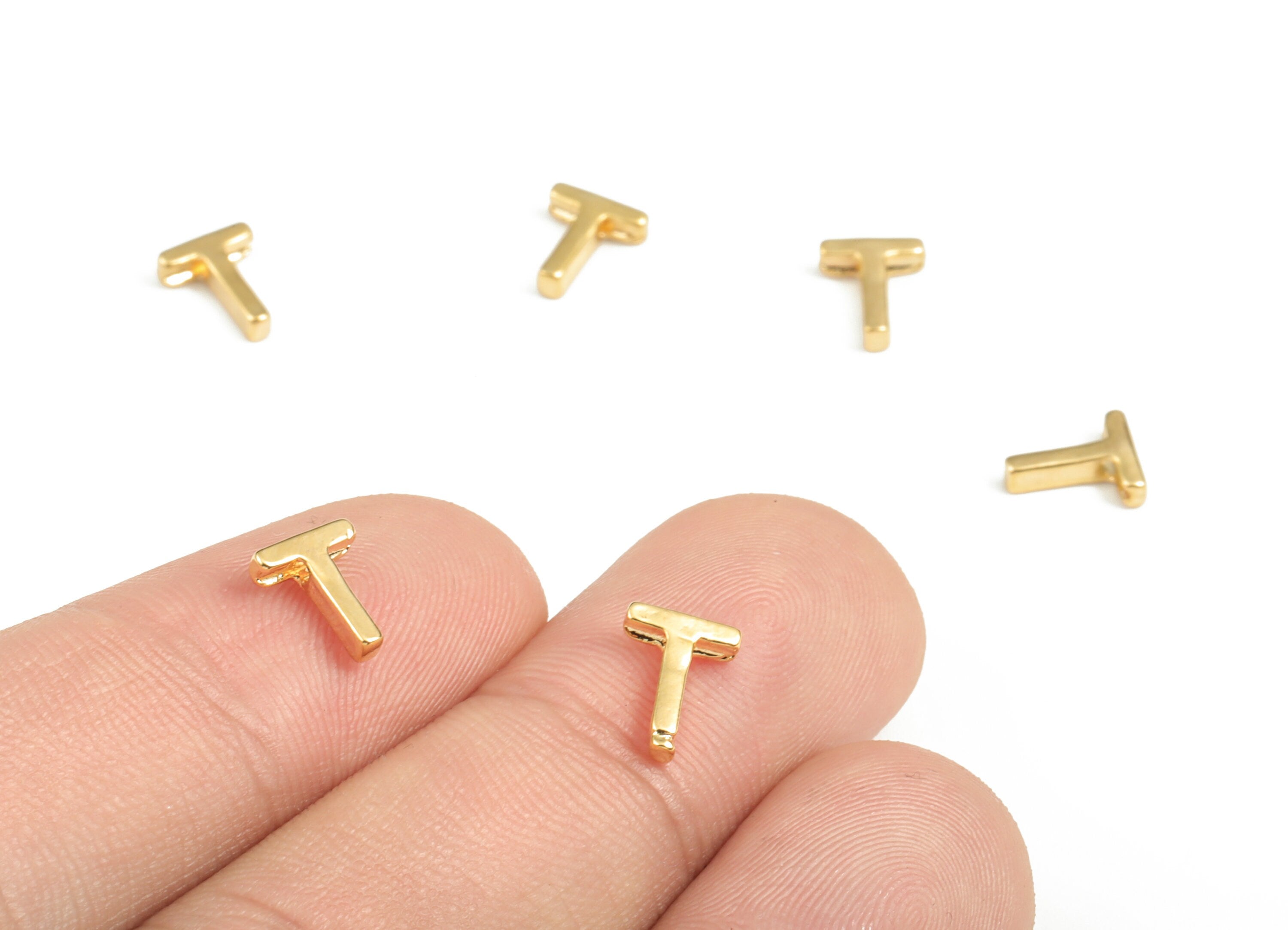 Brass Capital Letter T Charm – Bracelet Initial Beads – Necklace Charms – 18k Real Gold Plated Alphabet Beads–7.68x5.96x2.21mm – RGP2854T - DOMEDBAZAAR
