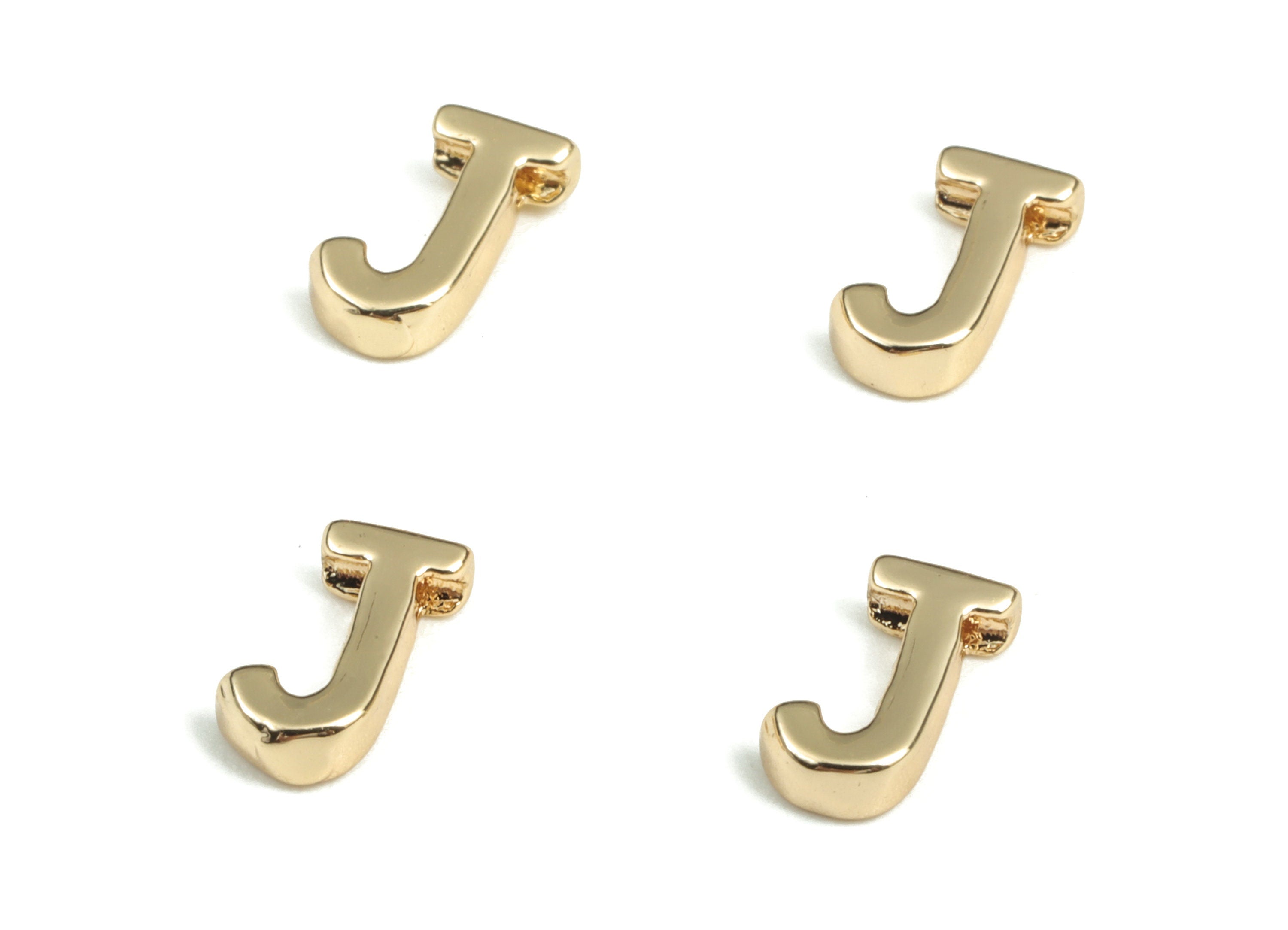 Brass Capital Letter J Charm – Brass Initial Beads – Brass Necklace Charms – 18k Real Gold Plated Alphabet Beads–7.89x4.09x1.91mm – RGP2854J - DOMEDBAZAAR