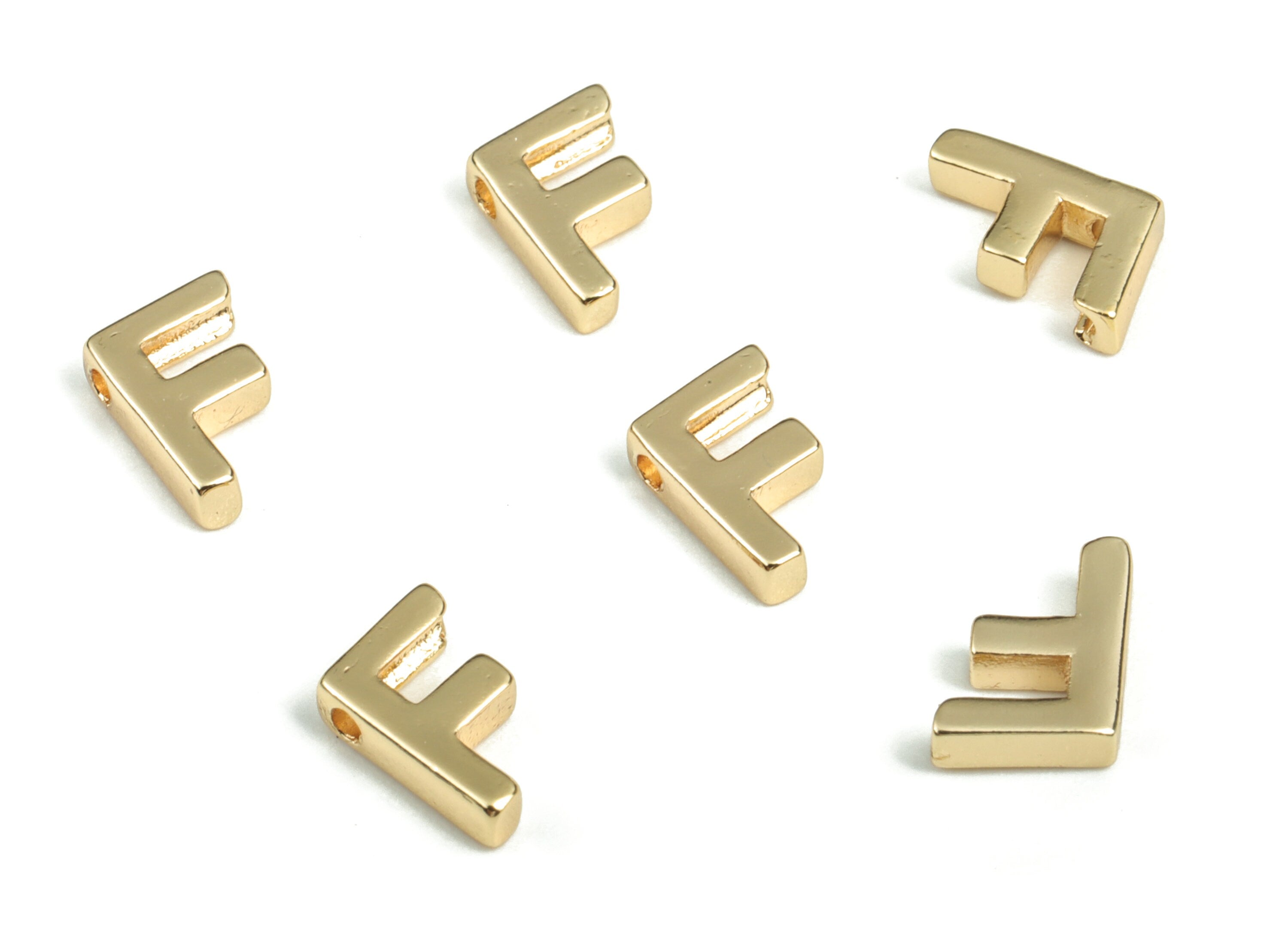 Brass Capital Letter F Charm – Brass Initial Beads – Brass Necklace Charms – 18k Real Gold Plated Alphabet Beads – 7.9x5.77x2mm – RGP2854F - DOMEDBAZAAR
