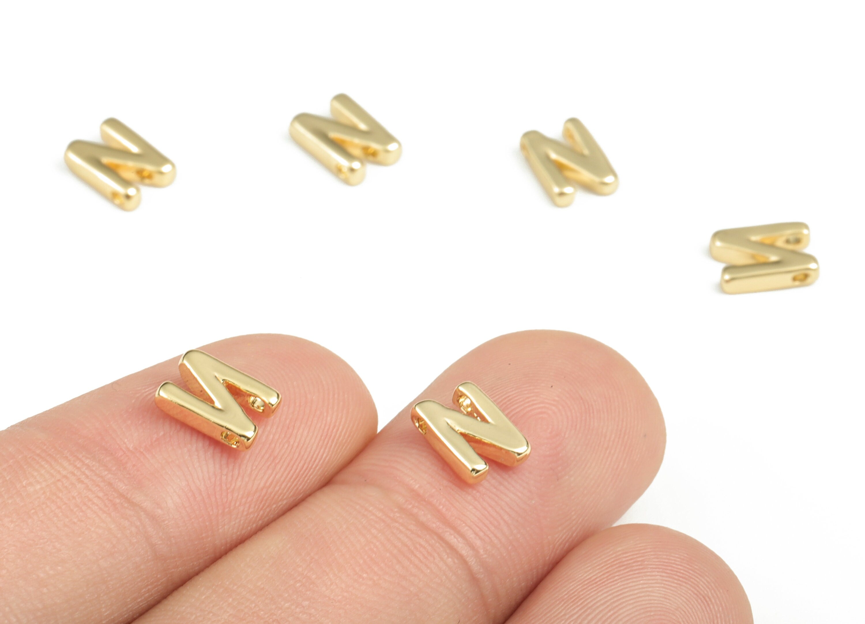 Brass Capital Letter N Charm – Bracelet Initial Beads – Brass Necklace Charms – 18k Gold Plated Alphabet Beads–8.26x5.54x1.87mm – RGP2854N - DOMEDBAZAAR
